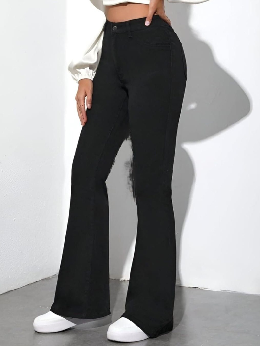 

Next One Women Cotton Smart Bootcut High-Rise Stretchable Jeans, Black