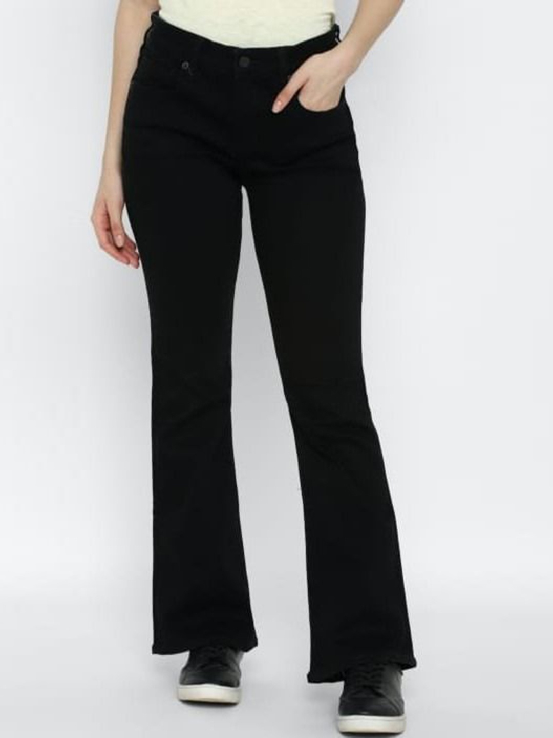 

Next One Women Cotton Smart Mid-Rise Stretchable Bootcut Jeans, Black