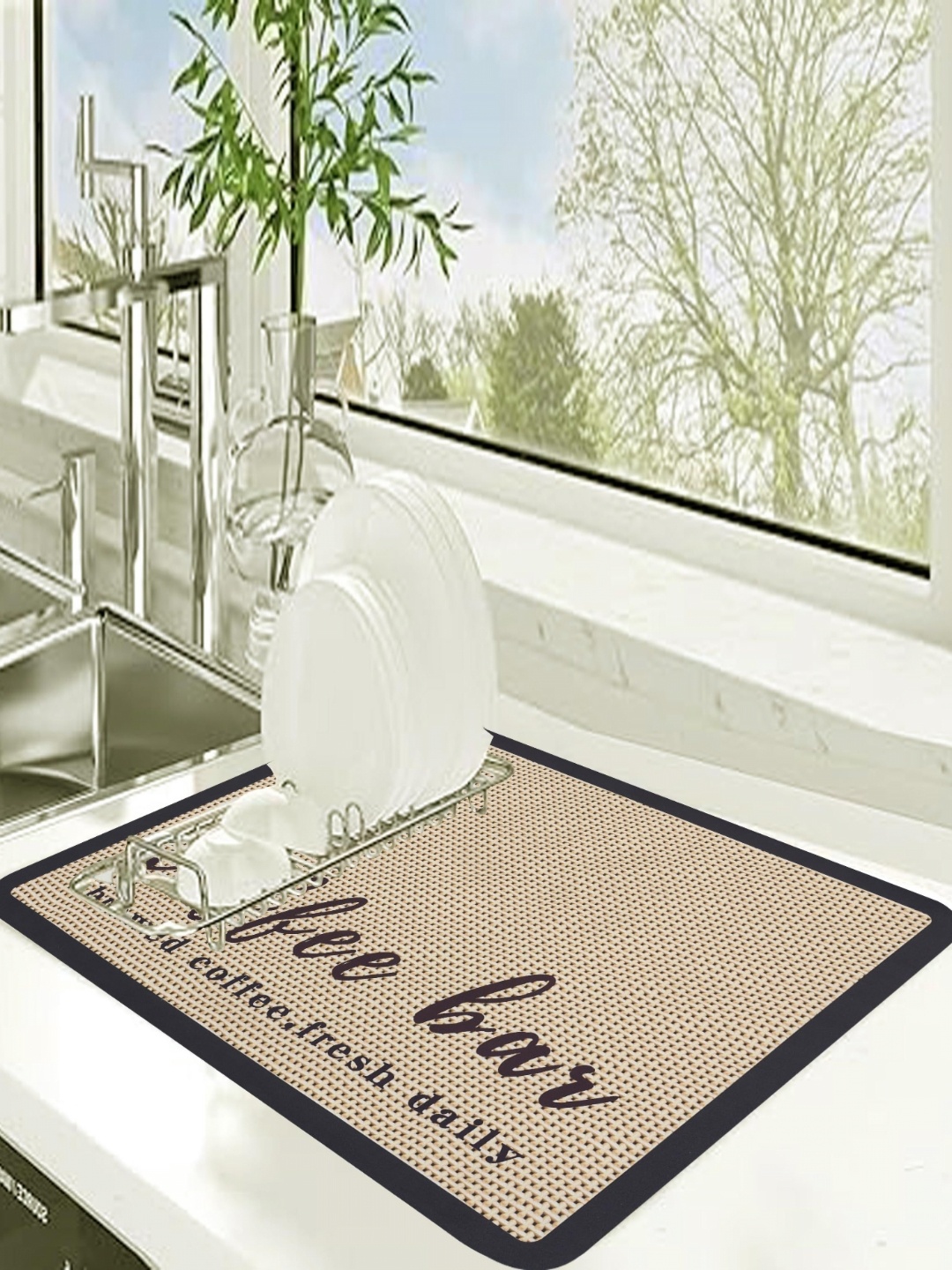 

Homecloud Coffee Brown & Black Printed Rectangular Kitchen Dish Drying Mat