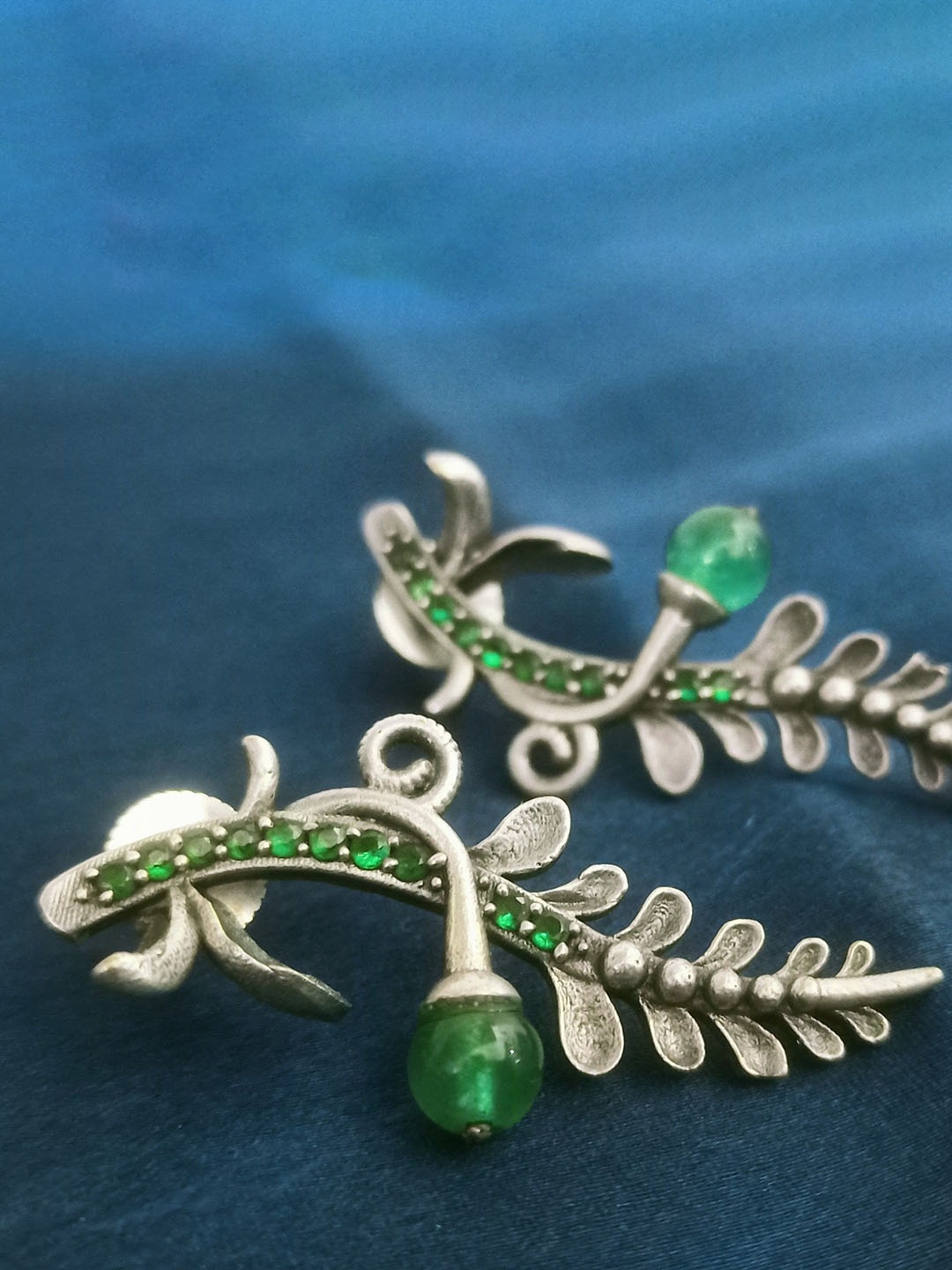 

Dulcett Silver-Plated Artificial Stones Studded Contemporary Shaped Studs, Green