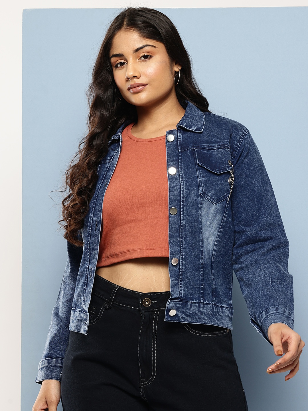 

Aarika Washed Lightweight Denim Jacket, Navy blue