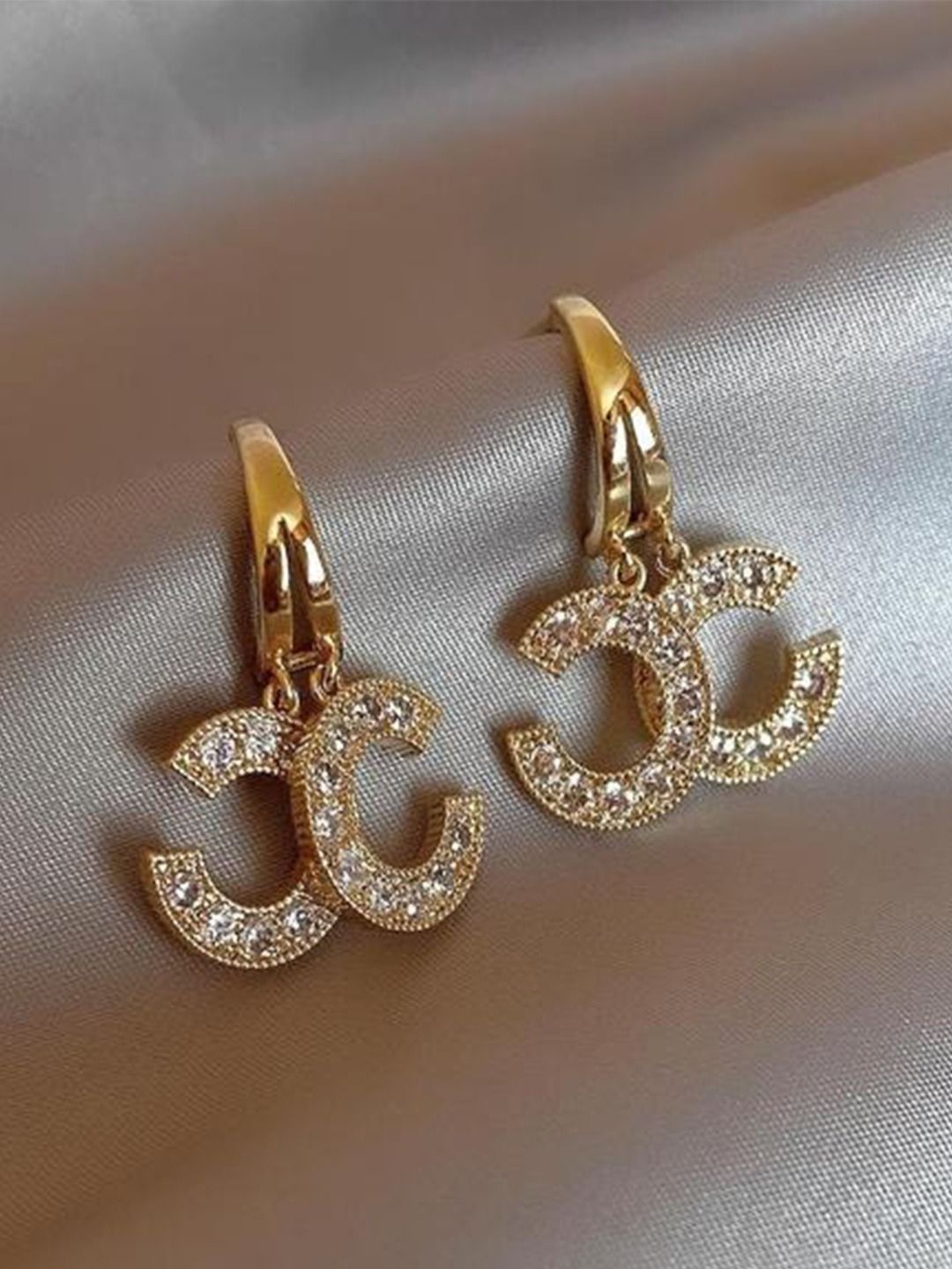 

BEYTER Gold-Plated Stainless Steel Artificial Stones Studded Contemporary Hoop Earrings