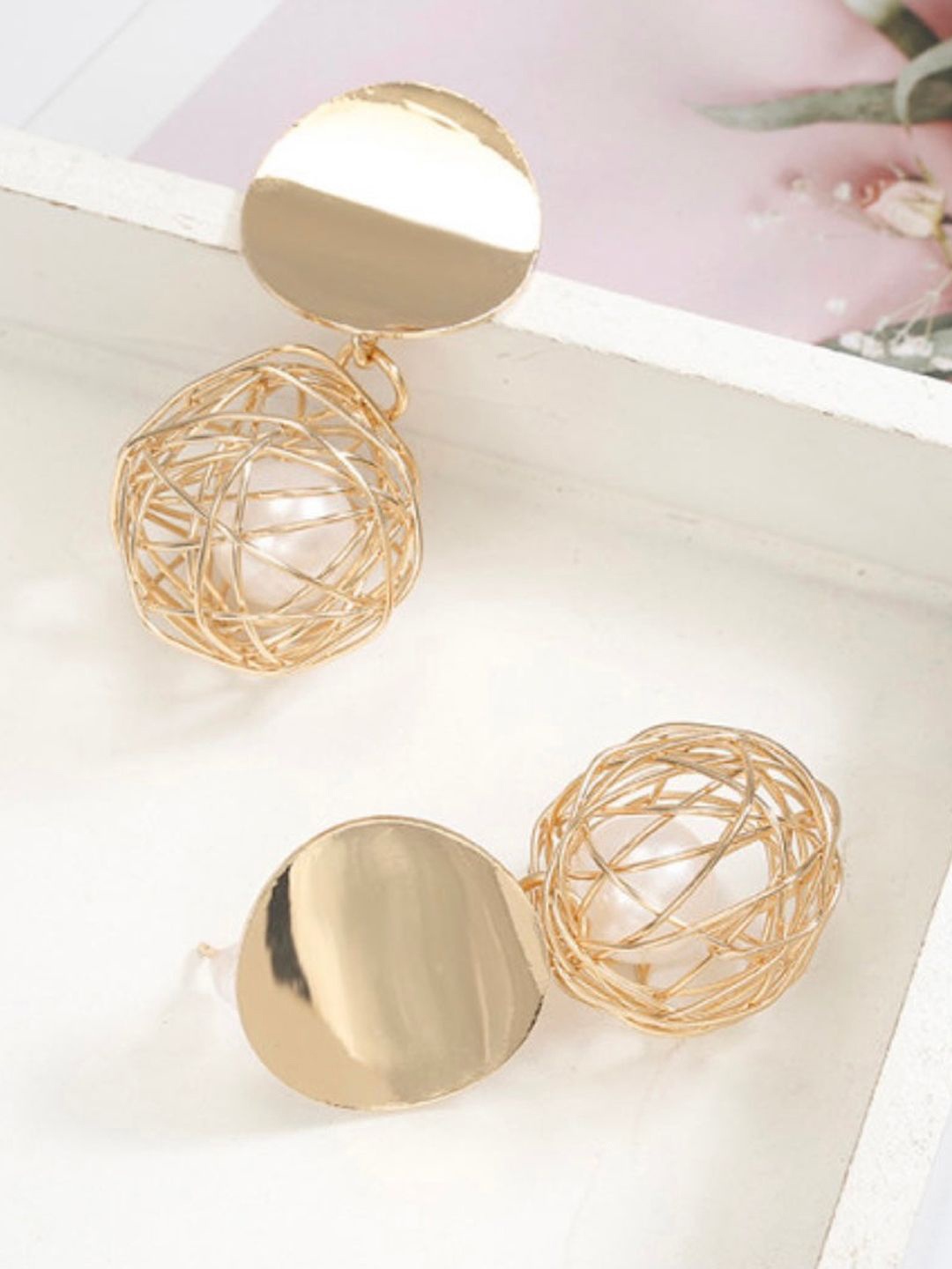 

BEYTER Gold-Plated Stainless Steel Pearls Beaded Contemporary Drop Earrings
