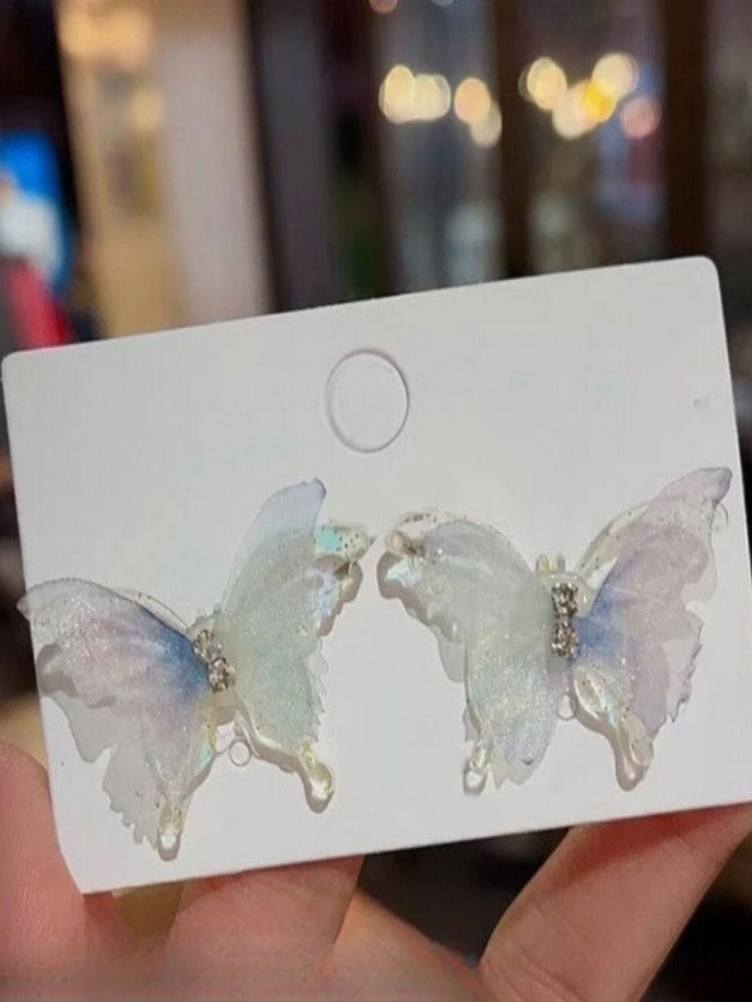 

BEYTER Stainless Steel Rhinestone Studded Butterfly Shaped Studs, Blue