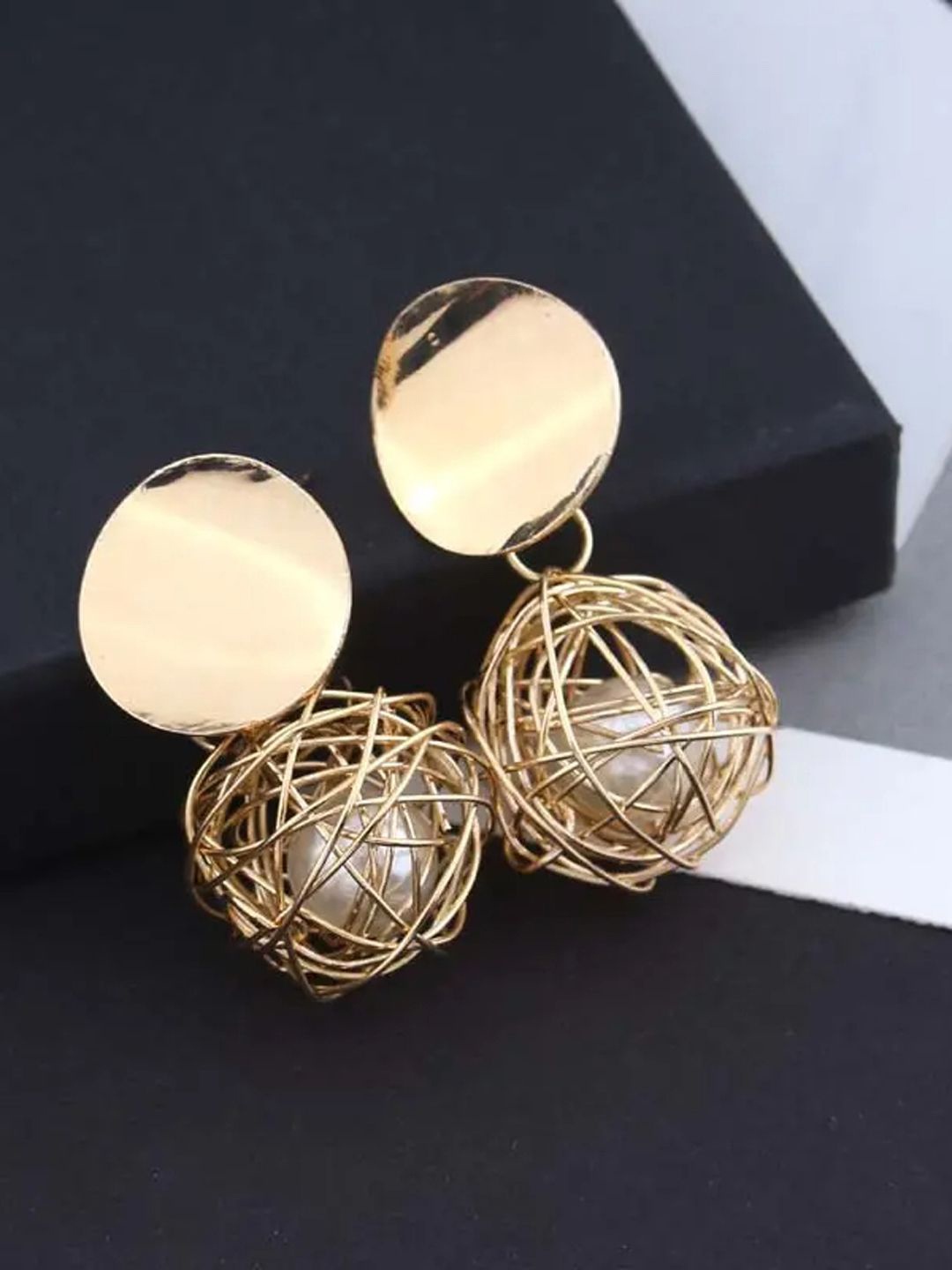 

BEYTER Stainless Steel Gold-Plated Contemporary Shaped Drop Earrings