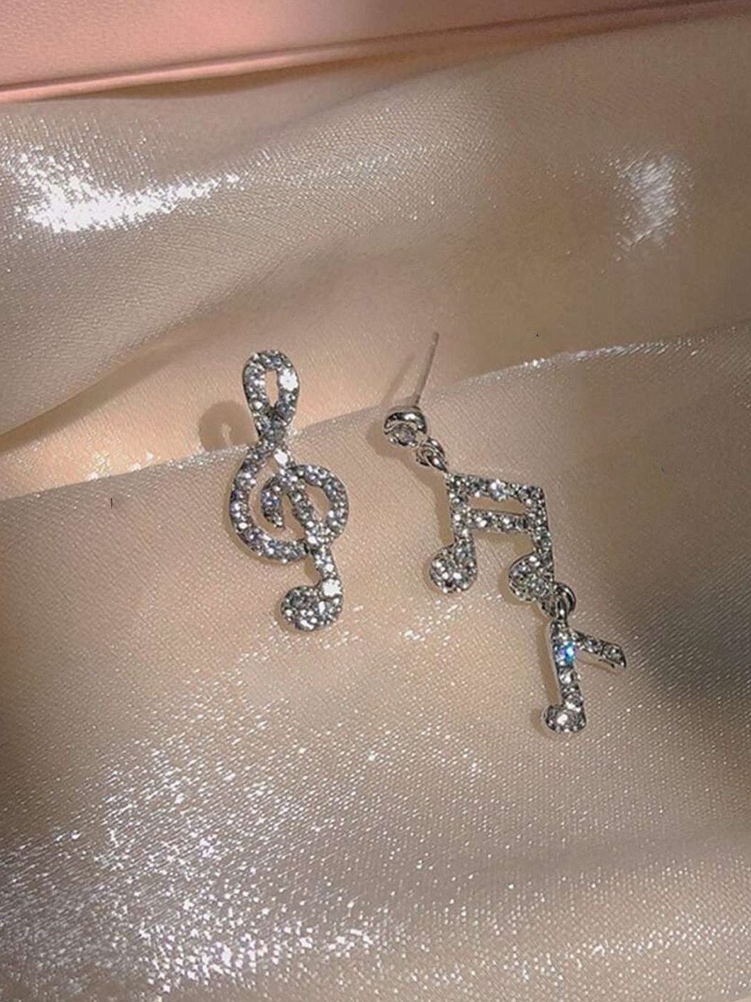 

BEYTER Silver-Plated Stainless Steel Cubic Zirconia Studded Classic Drop Earrings
