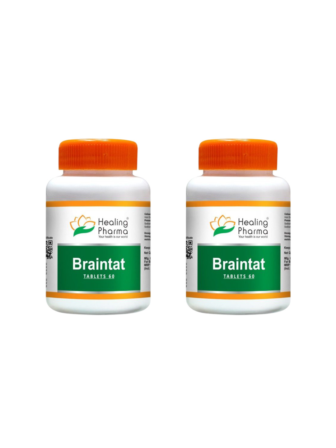 

Healing Pharma Set of 2 Braintat Brain Booster Supplement - 60 Tablets Each, White