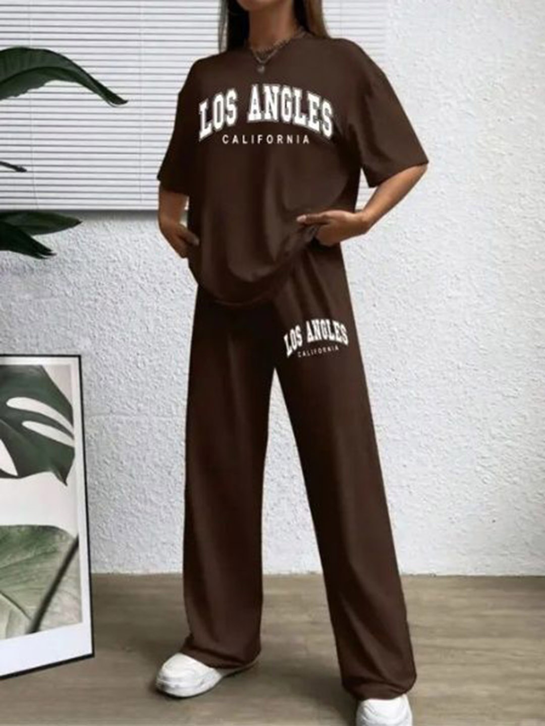 

My Swag Typography Printed Round Neck T-Shirt With Trouser, Brown