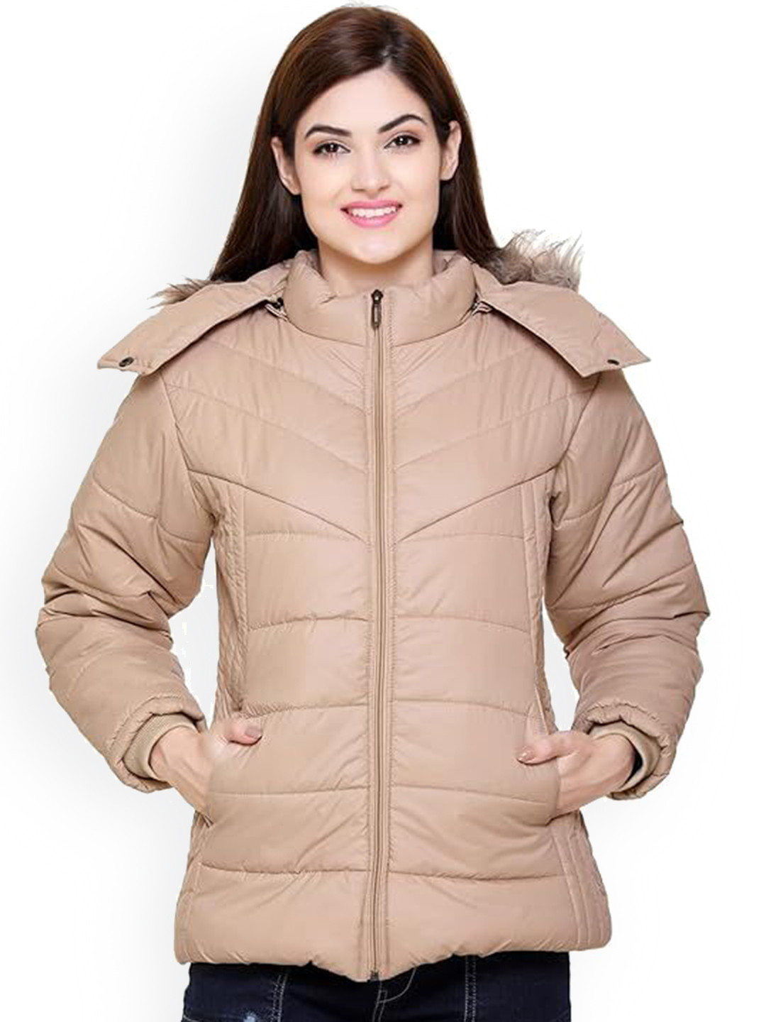 

White Moon Women Hooded Solid Casual Lightweight Parka Jacket, Beige