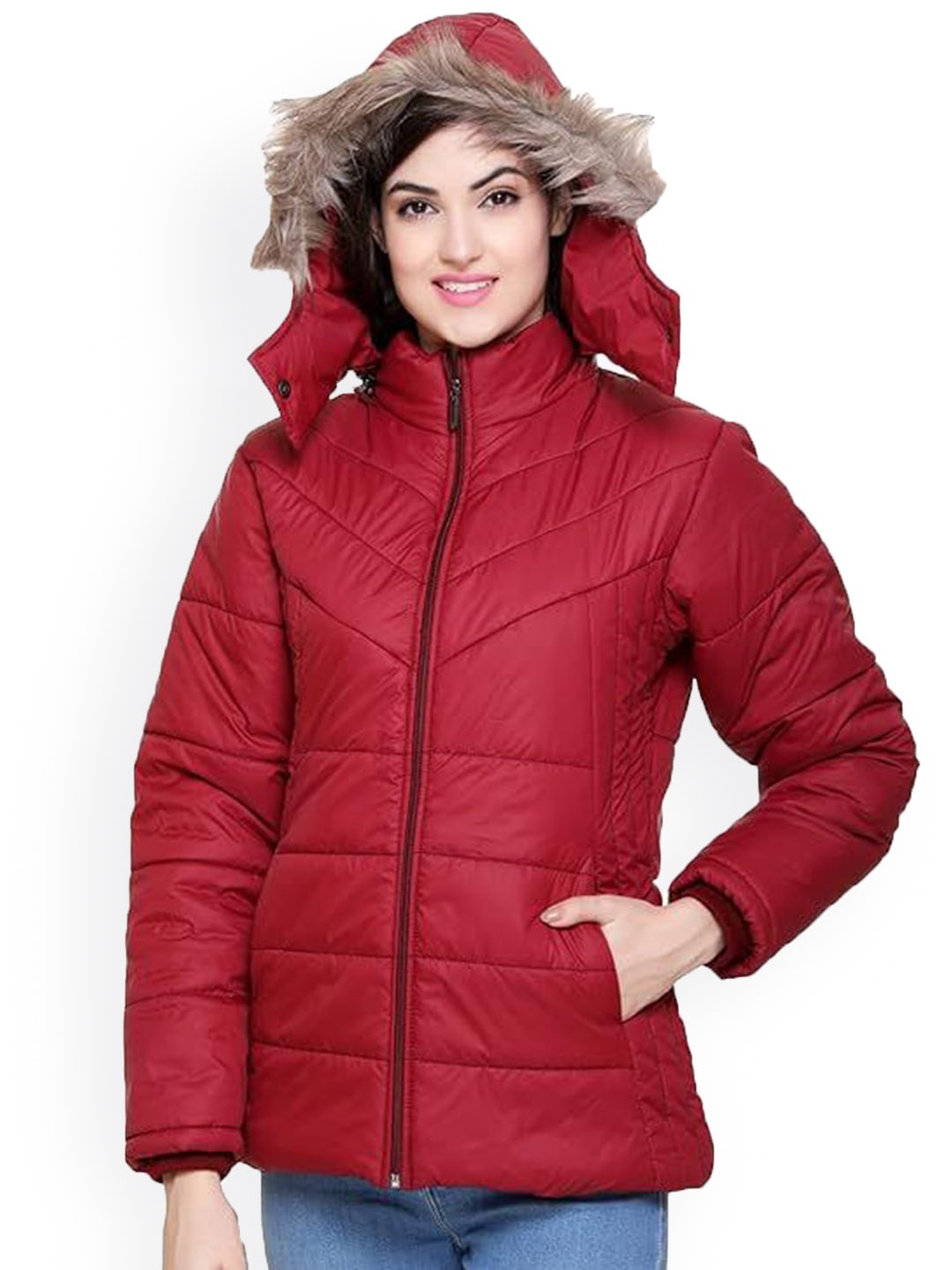 

White Moon Women Hooded Solid Casual Lightweight Parka Jacket, Maroon