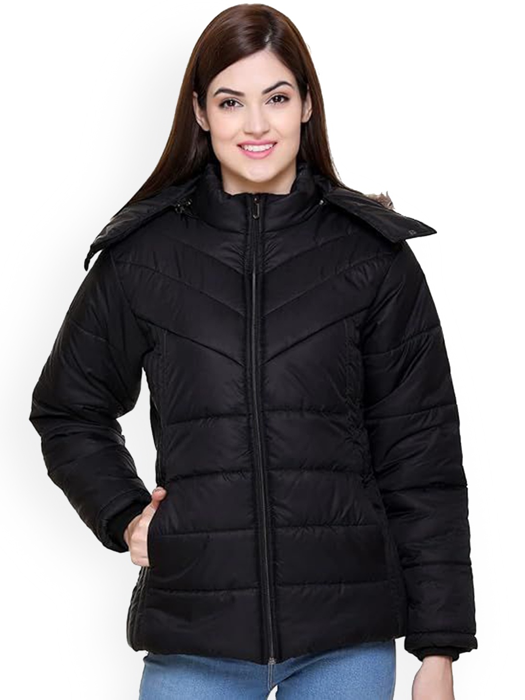 

White Moon Women Hooded Solid Casual Lightweight Parka Jacket, Black