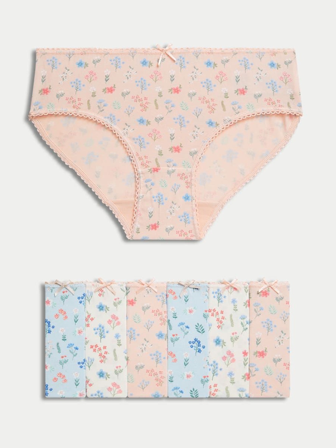 

Marks & Spencer Girls Pack Of 7 Printed Mid Rise Basic BriefsT711978DMULTI, Beige
