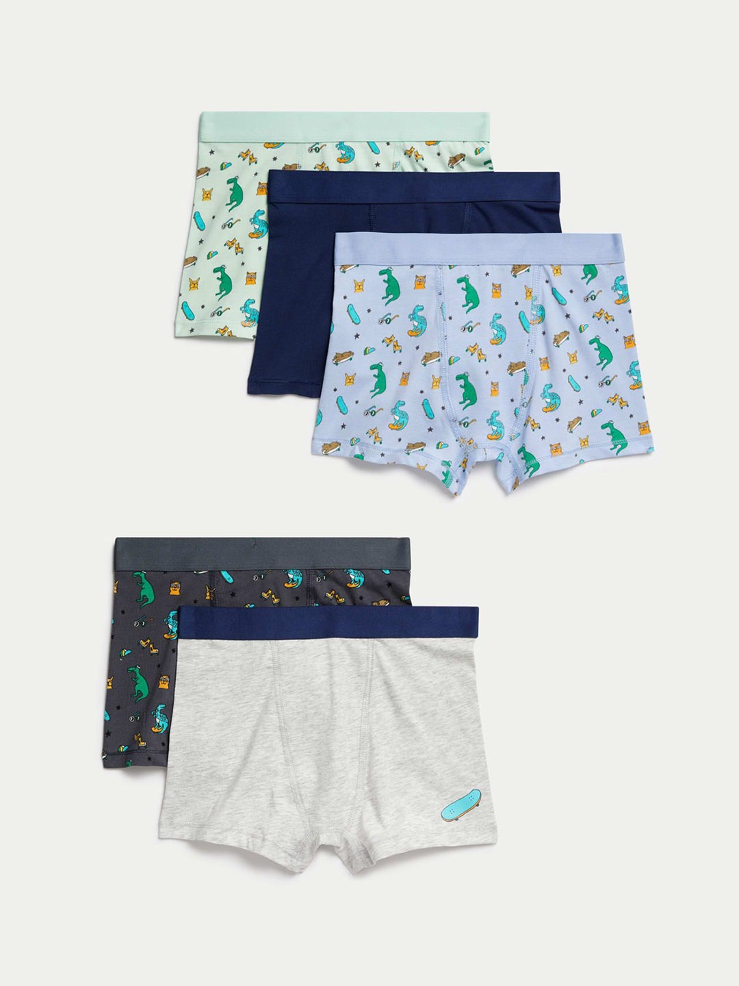 

Marks & Spencer Boys Pack Of 5 Mid Rise printed Trunks, Blue