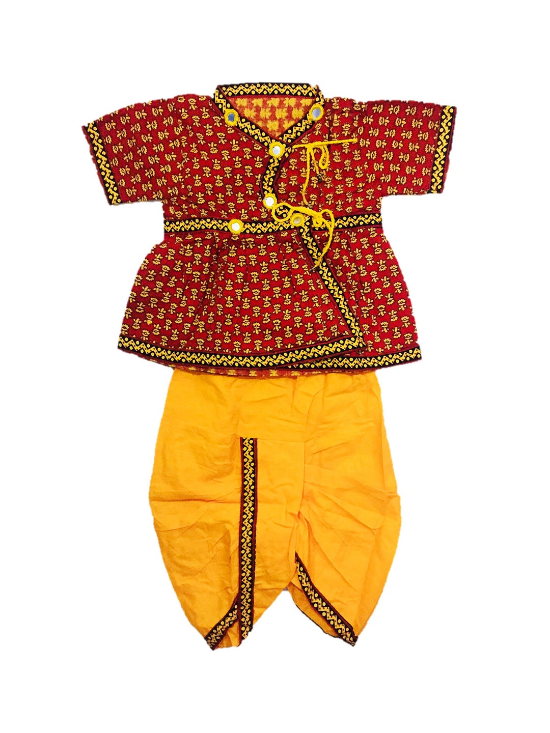

PK HUB Boys Floral Printed Angrakha V-Neck Organic Cotton A-Line Kurta With Dhoti Pants, Maroon