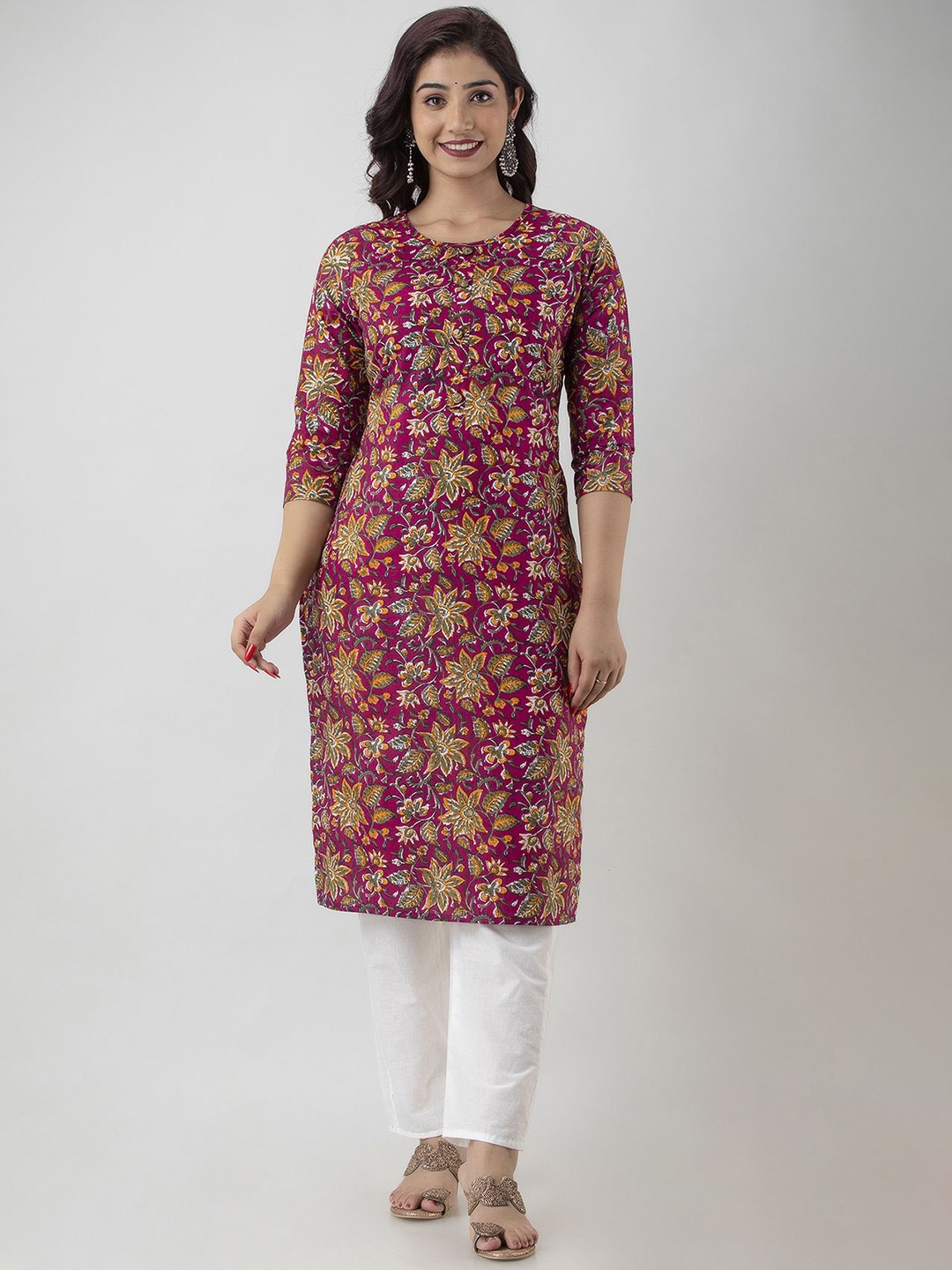 

Manvik fashion Floral Printed Round Neck straight Kurta With Trousers, Maroon