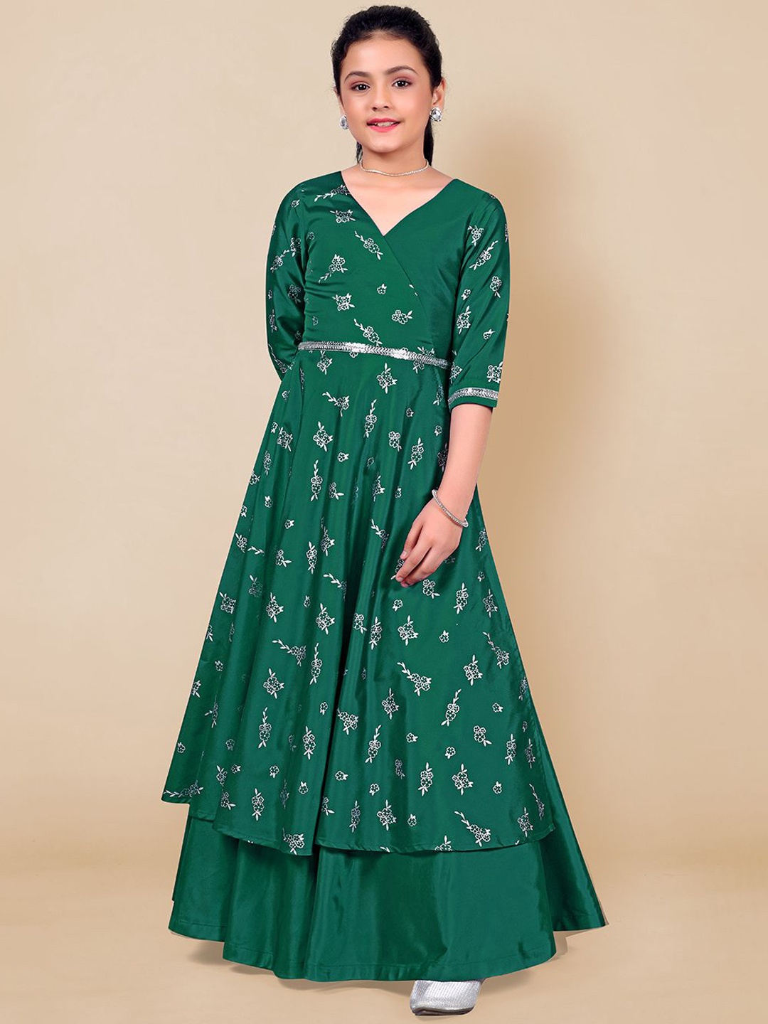 

FASHION DREAM Girls Printed Maxi Ethnic Dress, Green