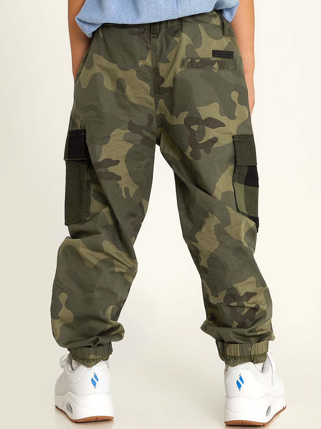 

Cherry Crumble Boys Camouflage Pure Cotton Trousers, Olive