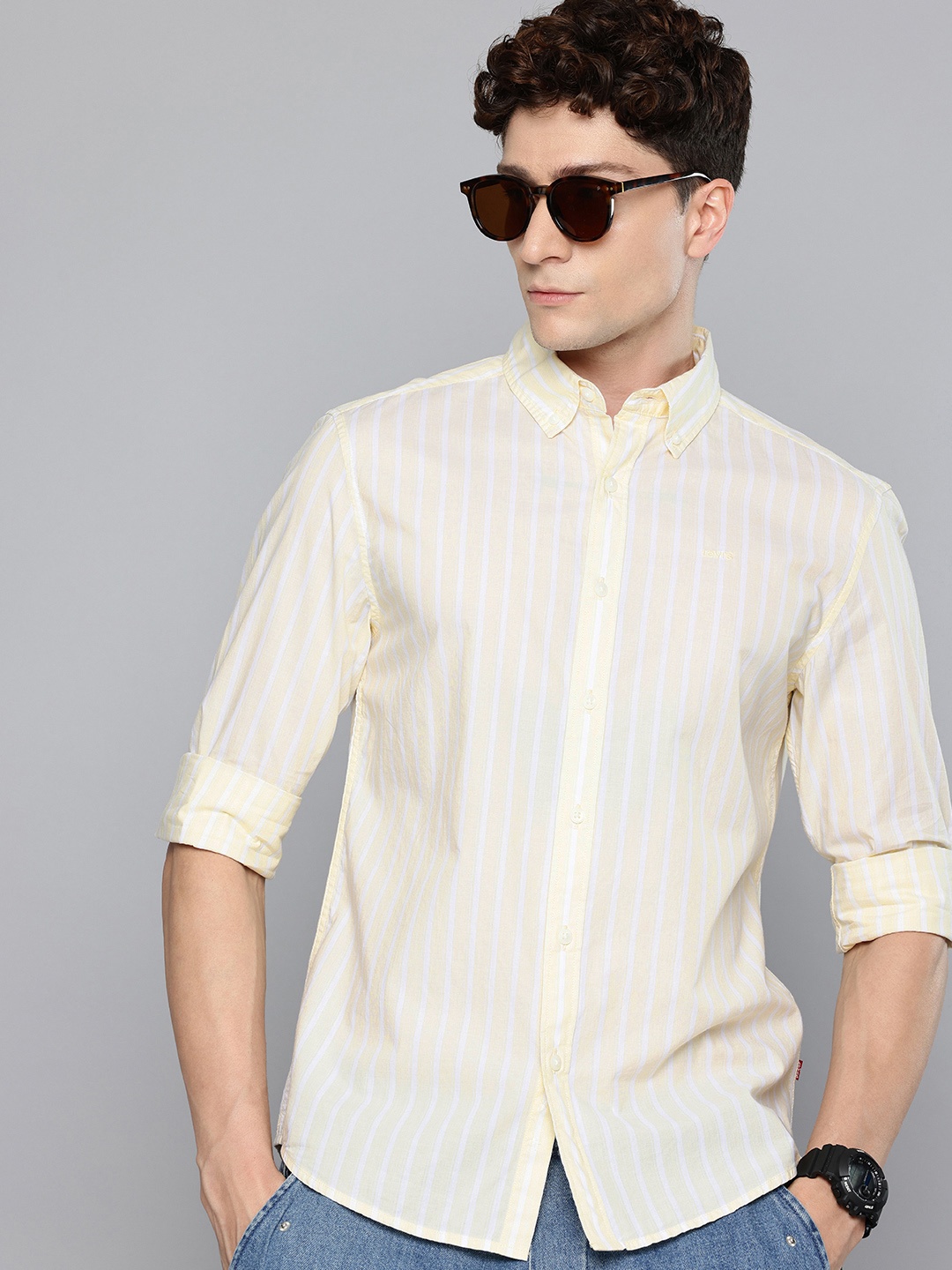 

Levis Slim Fit Striped Button-Down Collar Pure Cotton Casual Shirt, Yellow