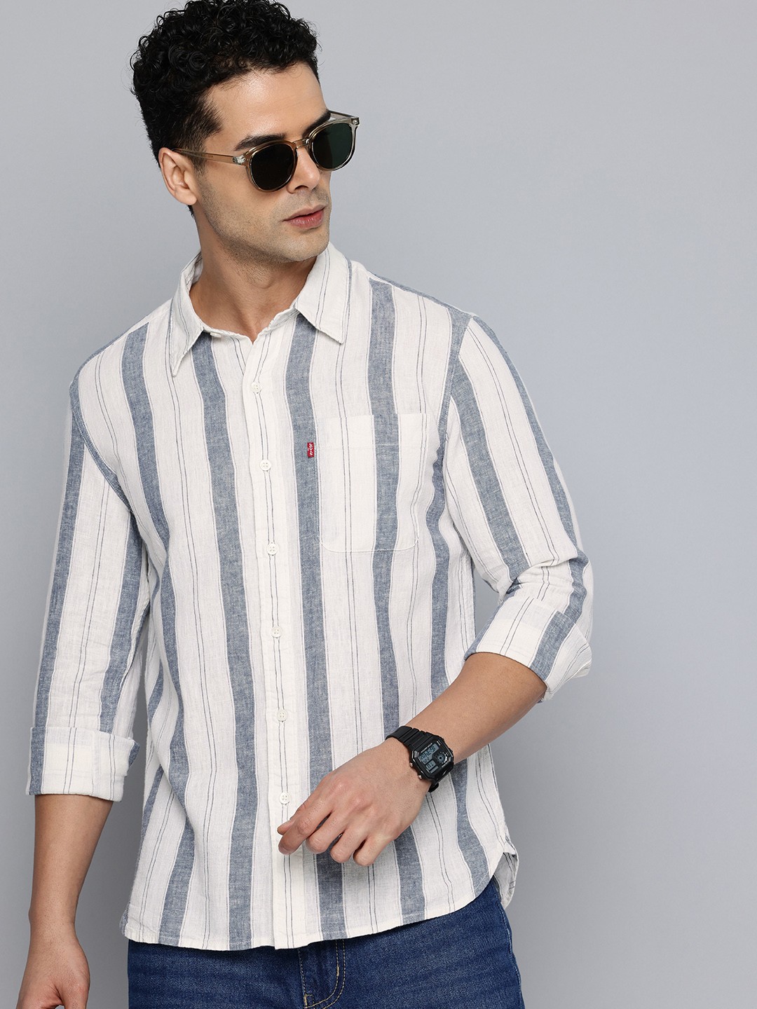 

Levis Slim Fit Vertical Stripes Linen Cotton Casual Shirt, Off white