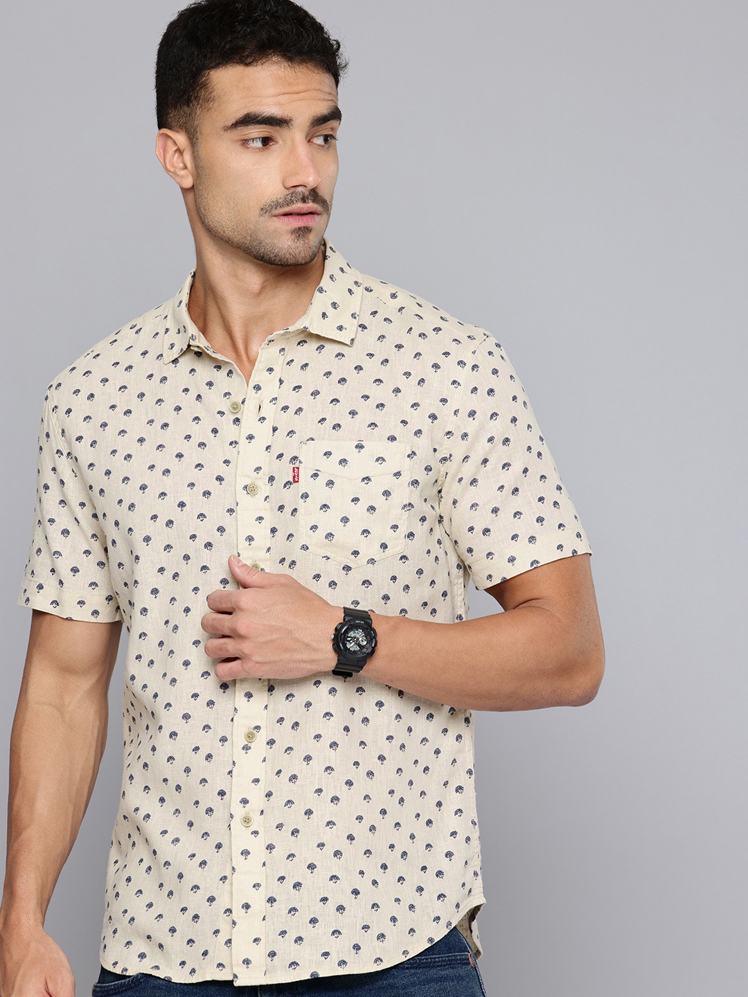 

Levis Slim Fit Floral Printed Linen Cotton Casual Shirt, Cream