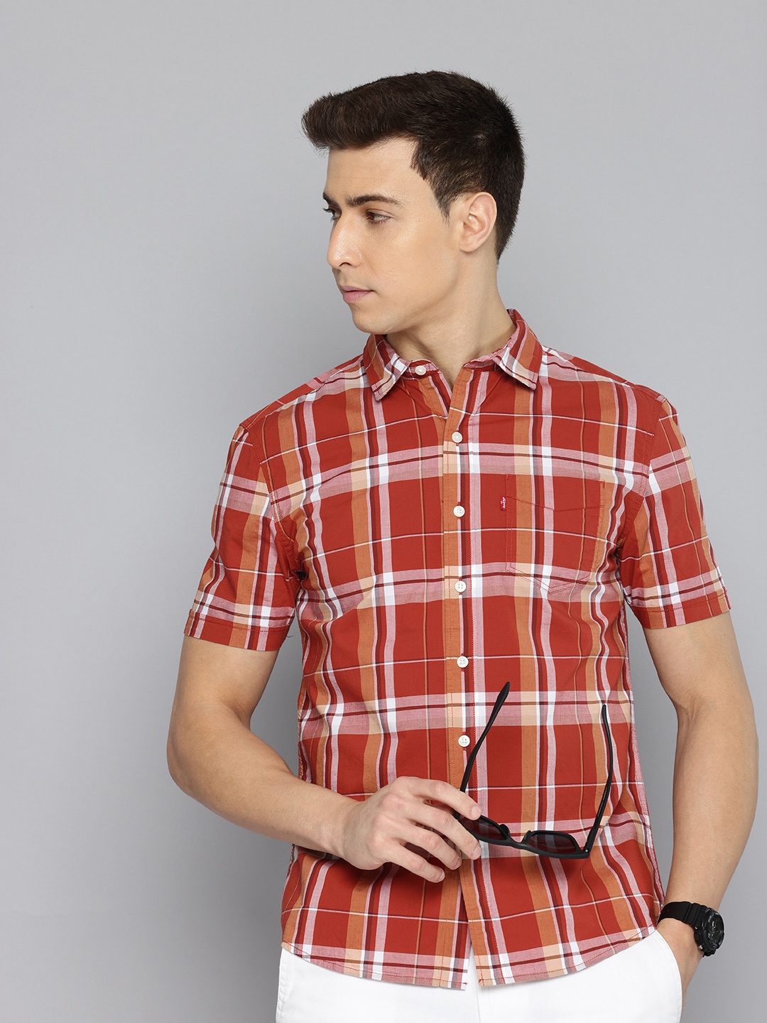 

Levis Pure Cotton Slim Fit Checked Casual Shirt, Rust