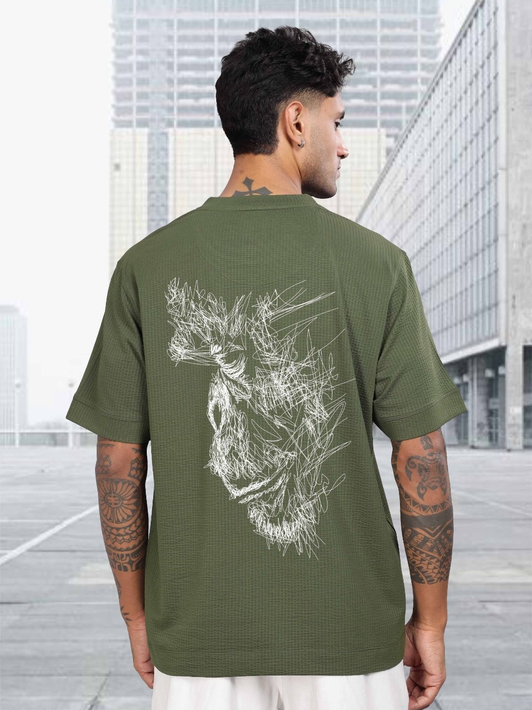 

STELLERS Men Graphic Printed Oversized Casual T-shirt, Green