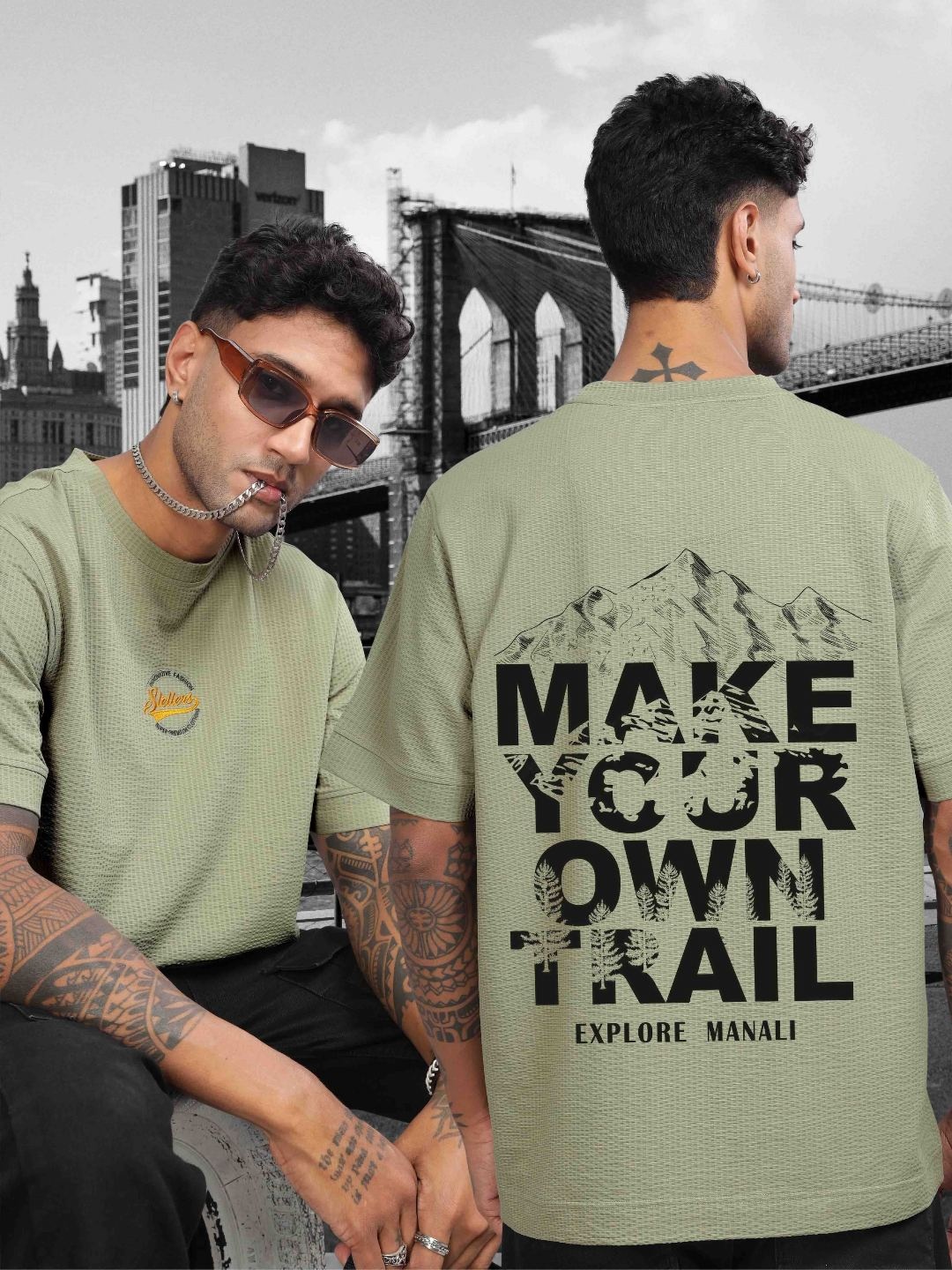 

STELLERS Men Graphic Printed Oversized Casual T-shirt, Olive