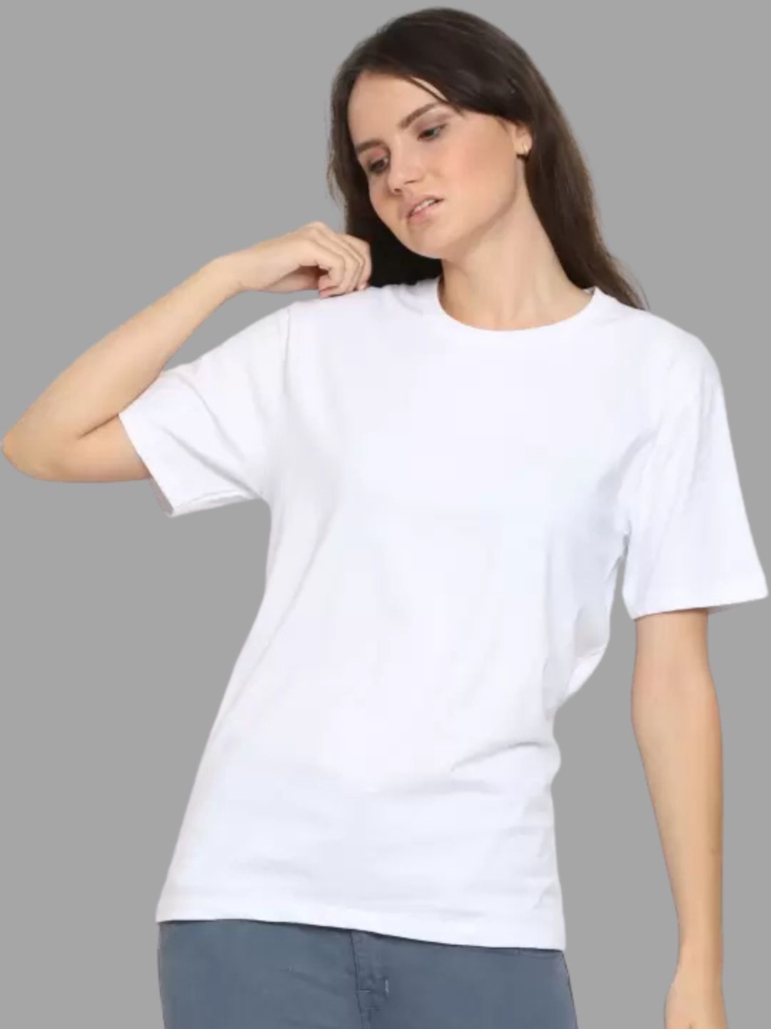 

Harashree Women Bio Finish Solid Round Neck Cotton Relaxed Fit T-shirt, White