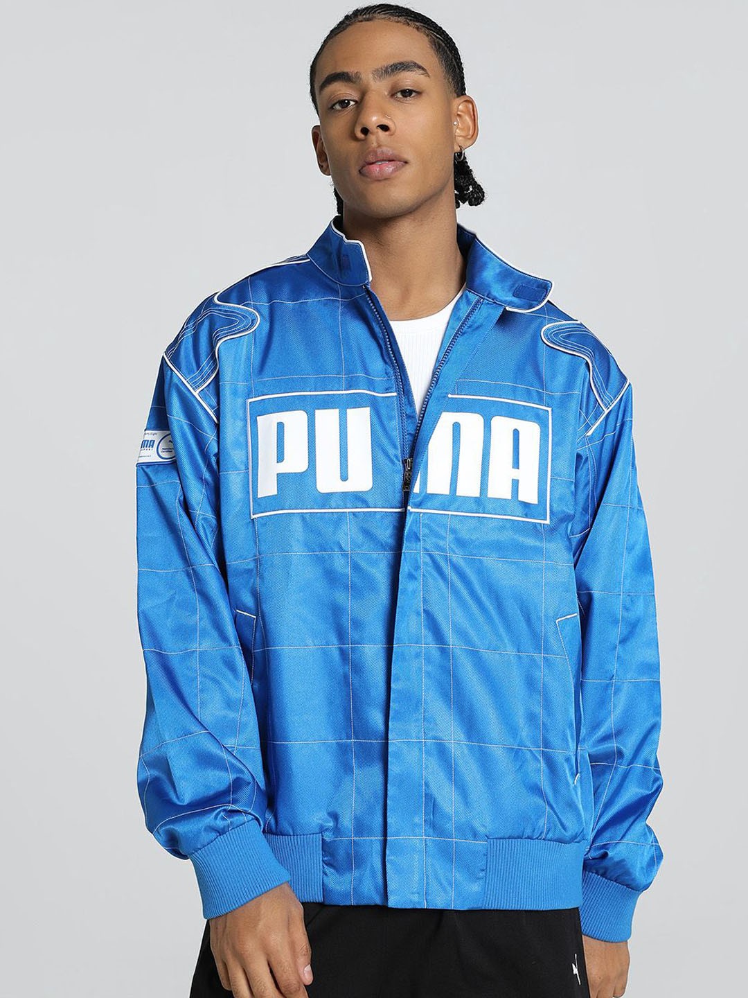 

Puma Archive Seasonal Printed Oversized Fit Racer Jacket, Blue
