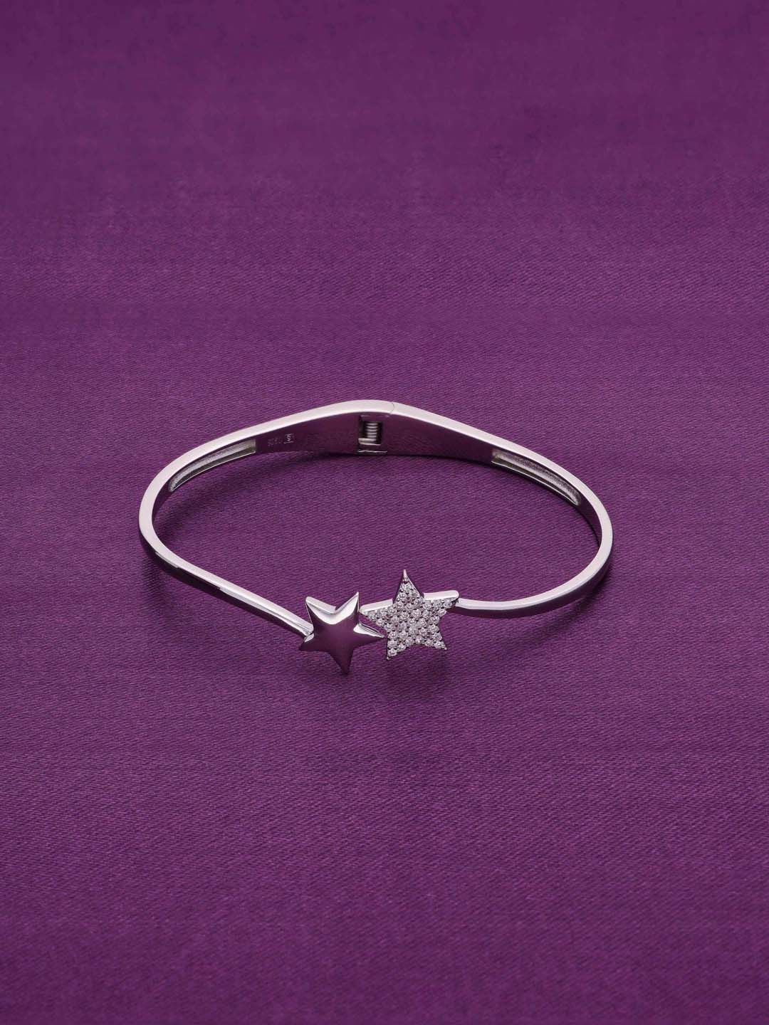 

KAI JEWEL 925 Silver Rhodium-Plated American Diamond Studded Stars Cuff Bracelet