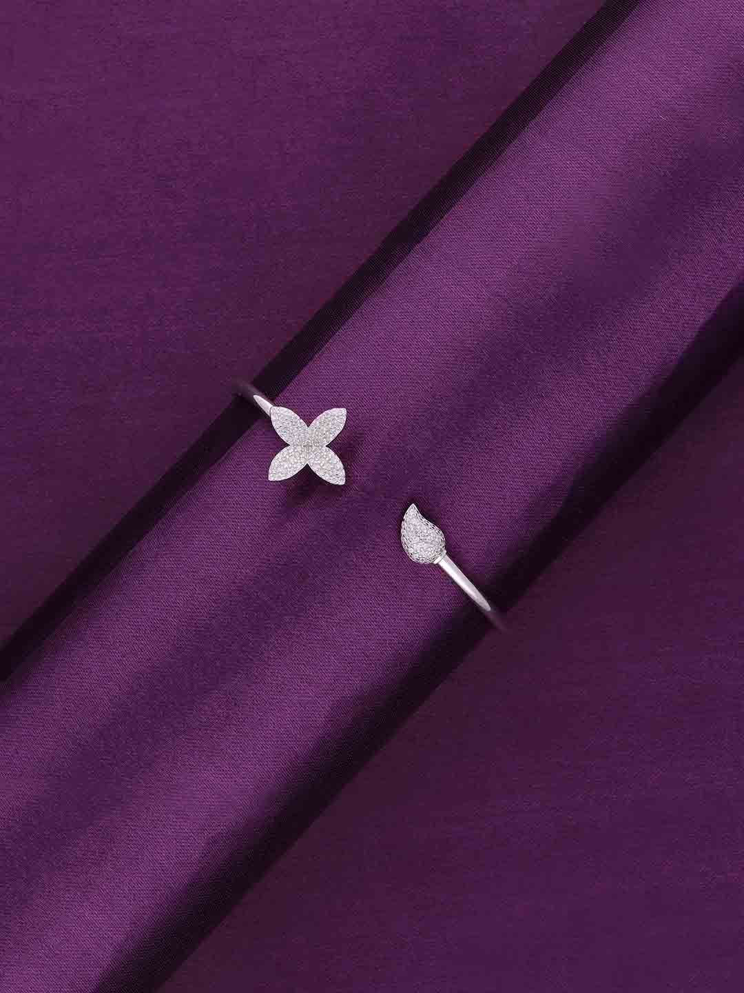 

KAI JEWEL 925 Sterling Silver Rhodium-Plated AD Studded Blossoming Blooms Cuff Bracelet