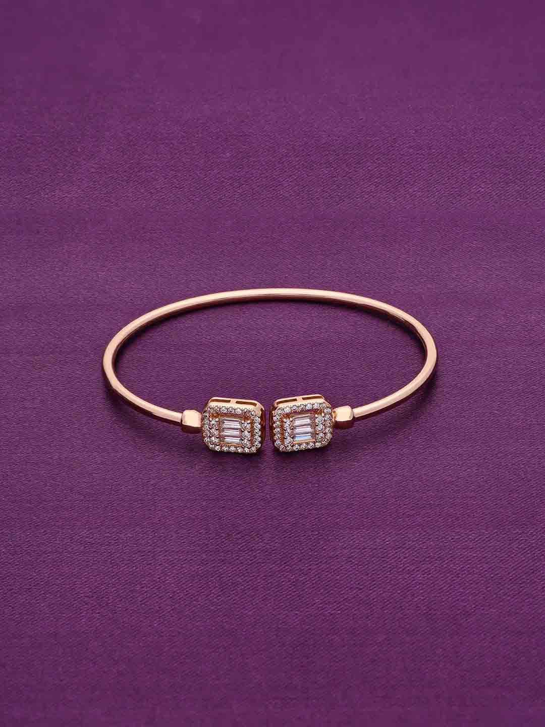 

KAI JEWEL 925 Sterling Silver Rose Gold-Plated AD Studded Square Baguettes Cuff Bracelet