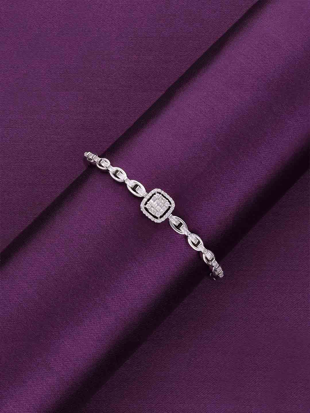 

KAI JEWEL Women Rhodium-Plated Sterling Silver Zircon & AD-Studded Bangle Bracelet