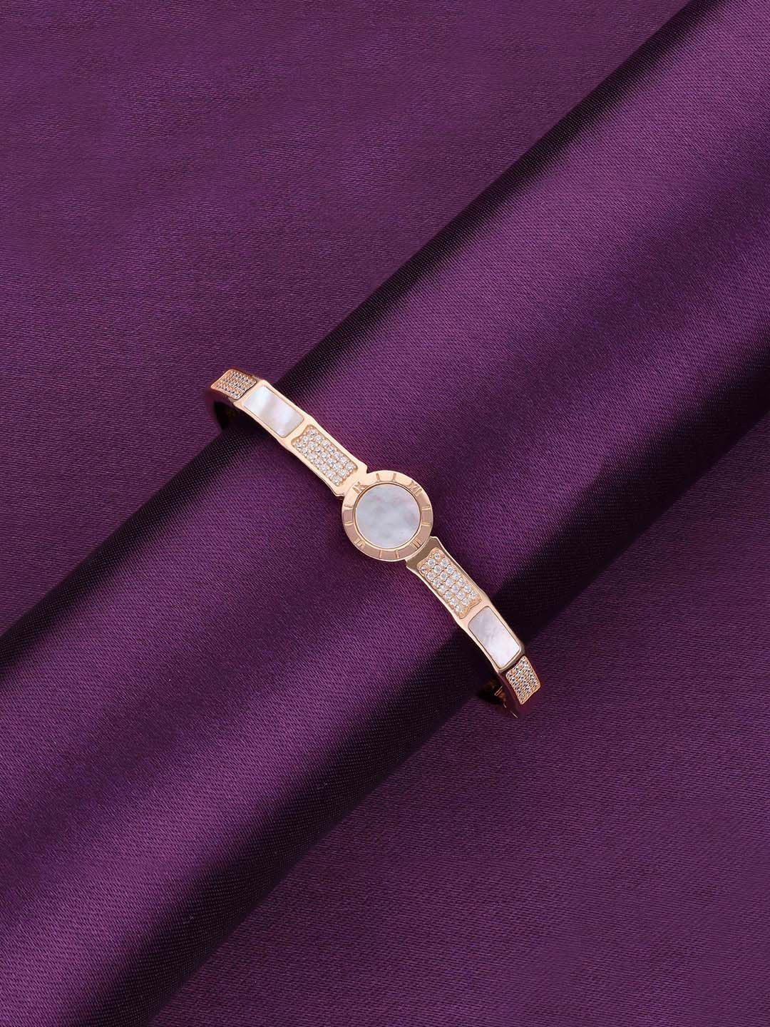 

KAI JEWEL Women Sterling Silver American Diamond Studded Rose Gold-Plated Cuff Bracelet