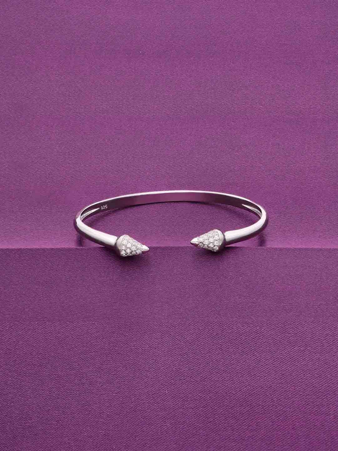 

KAI JEWEL 925 Sterling Silver Rhodium-Plated AD Studded Classic Curvy Cuff Bracelet