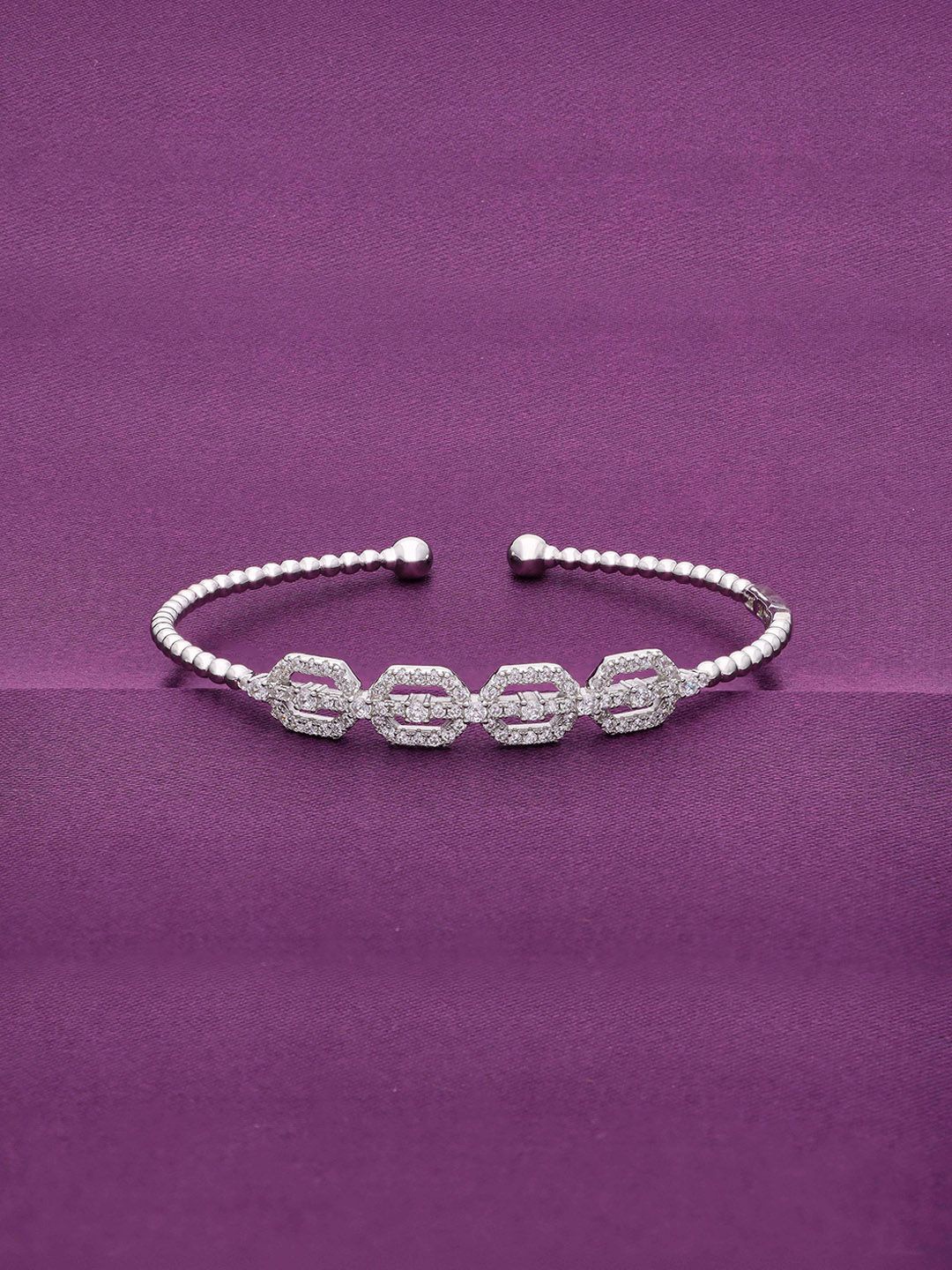 

KAI JEWEL Women 925 Sterling Silver American Diamond Rhodium-Plated Cuff Bracelet