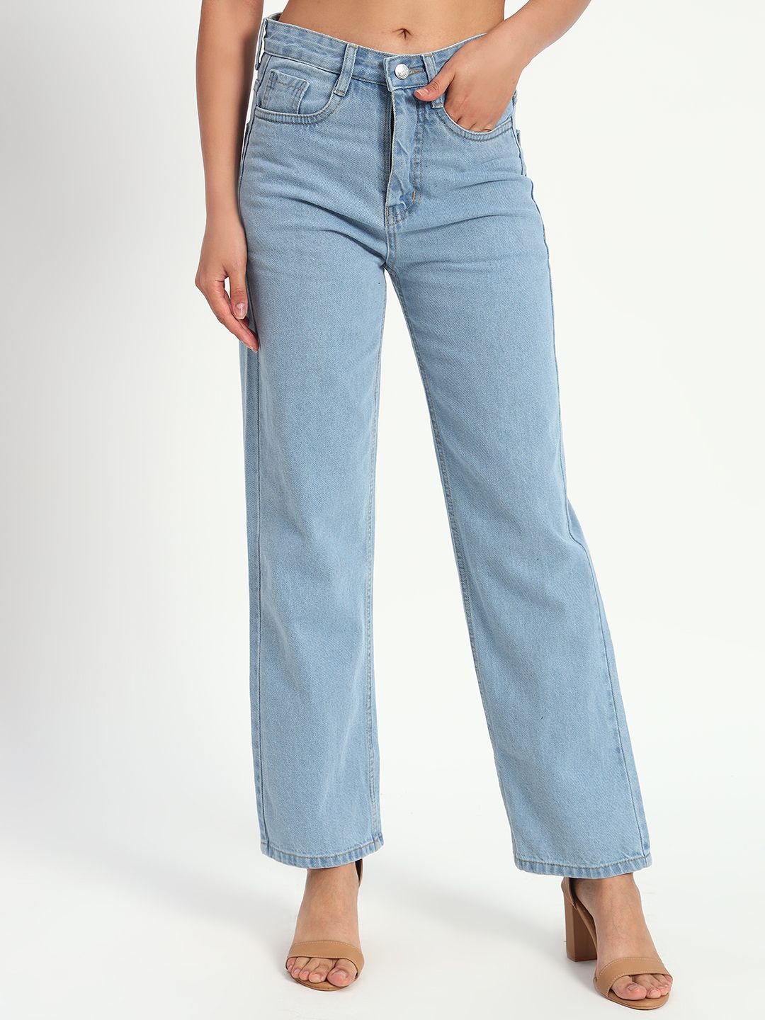 

Peikh Women Straight Fit Wide Leg Jeans, Blue