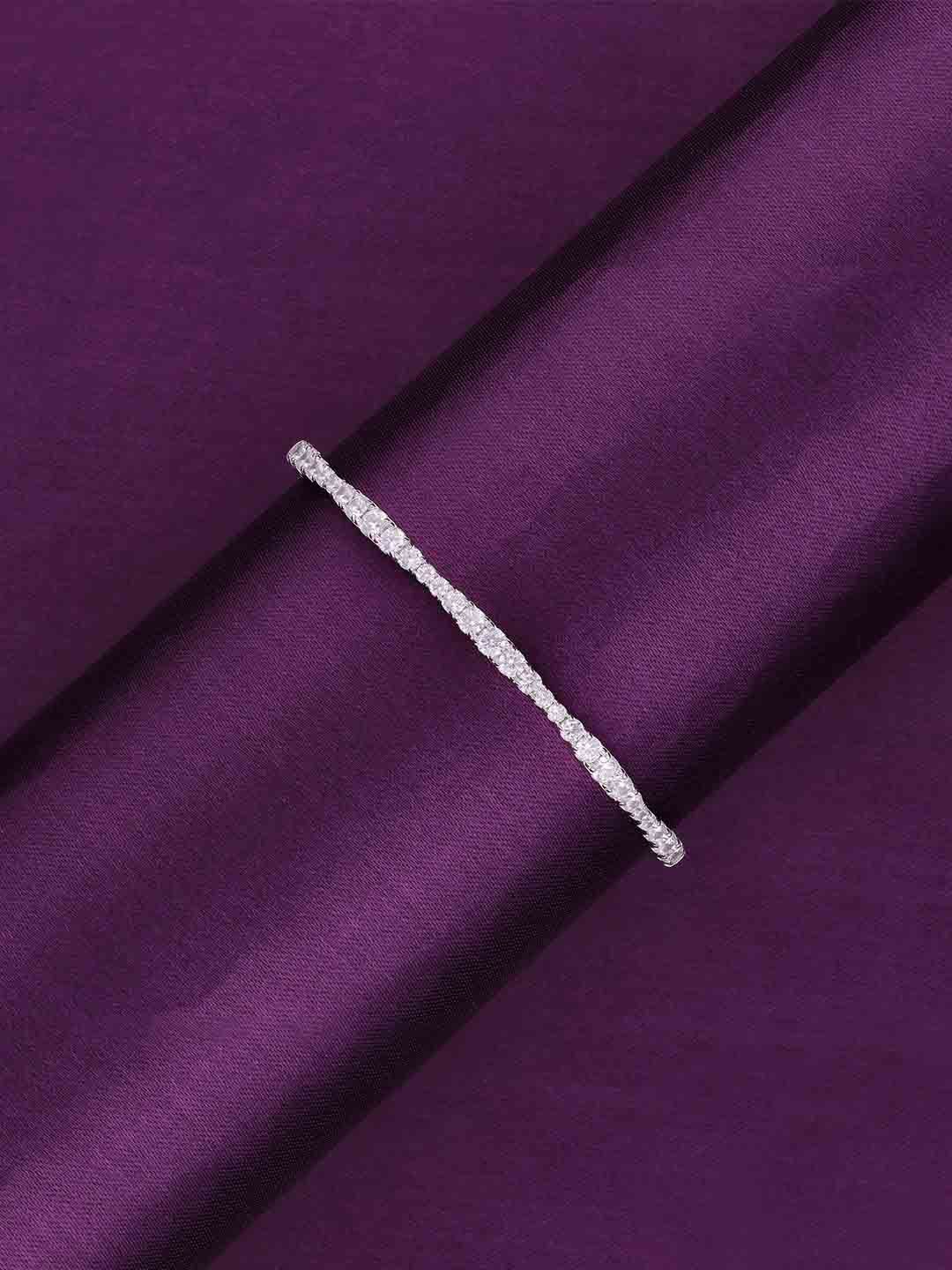 

KAI JEWEL 925 Sterling Silver Rhodium-Plated Curvy Cord Zirconia Studded Bangle