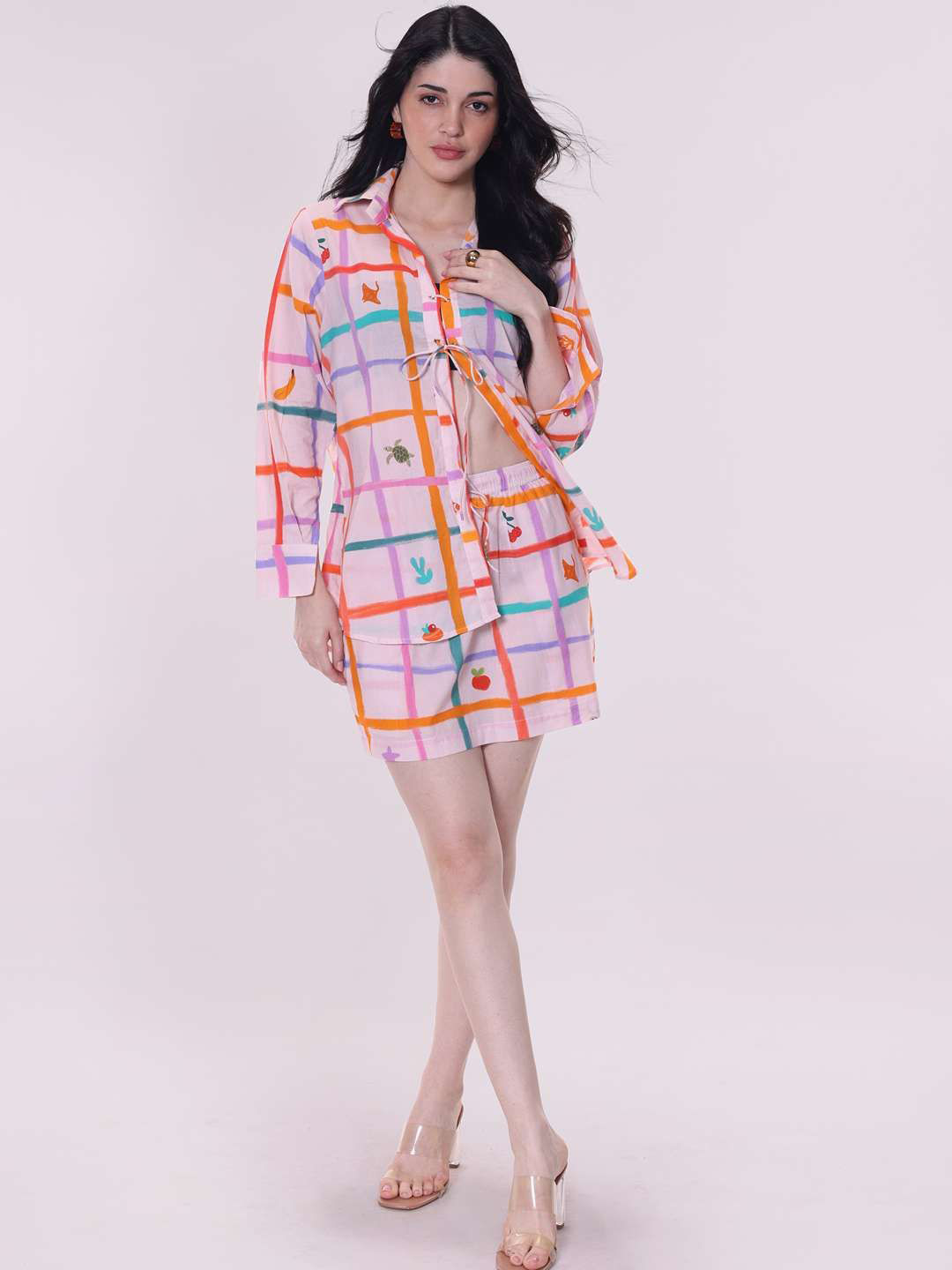 

POPPI Coral Printed Pure Cotton Shirt & Shorts, Pink