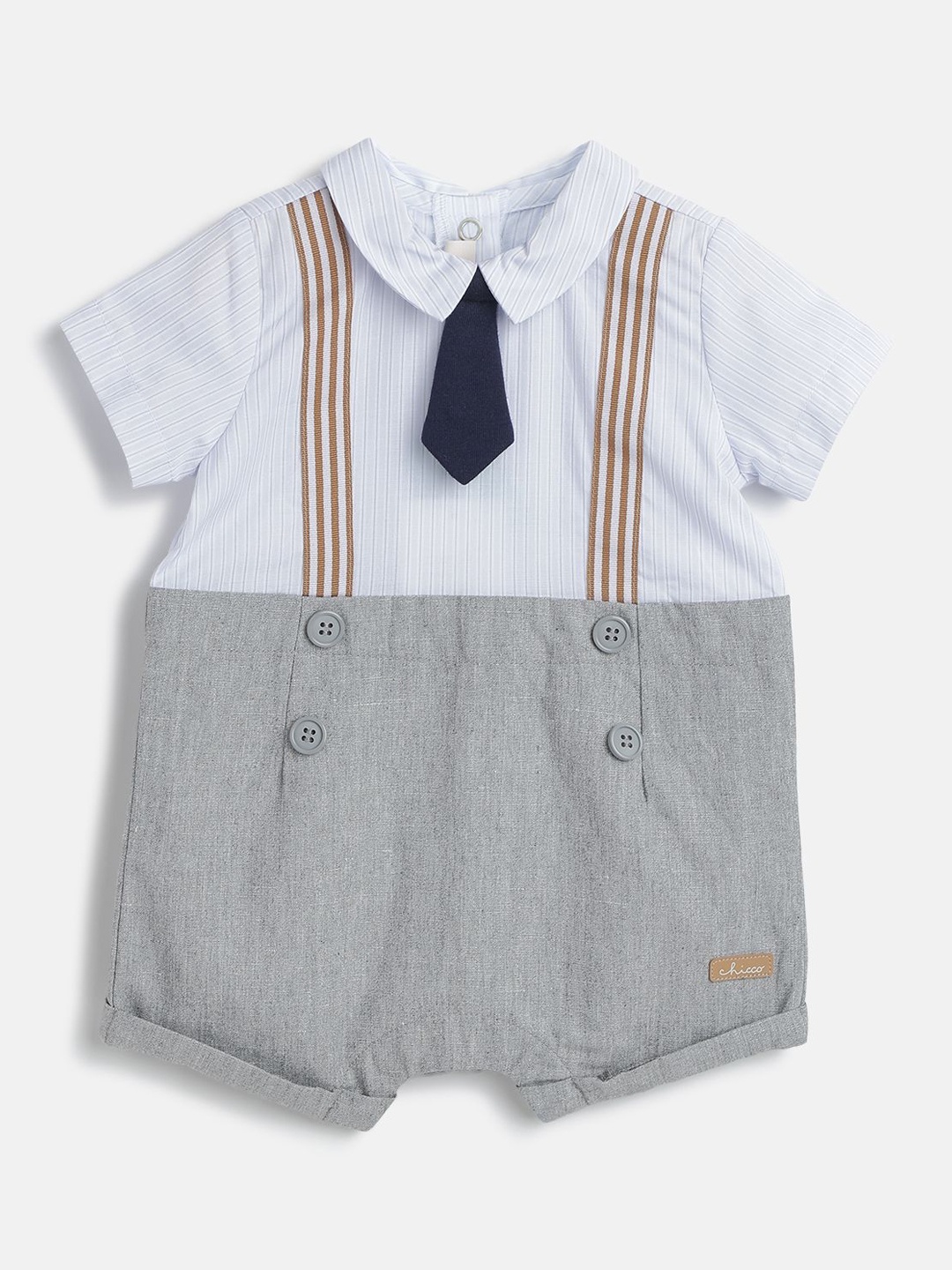 

Chicco Boys Striped Short Sleeve Romper, Grey