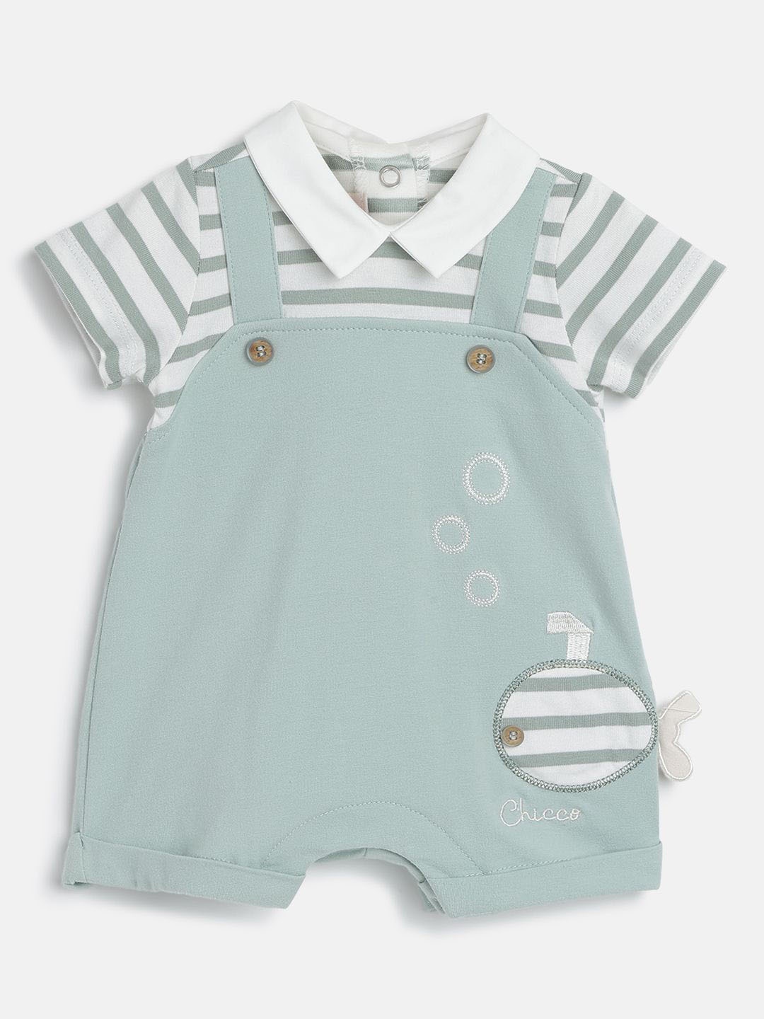 

Chicco Infant Boys Applique Short Sleeve Rompers, White