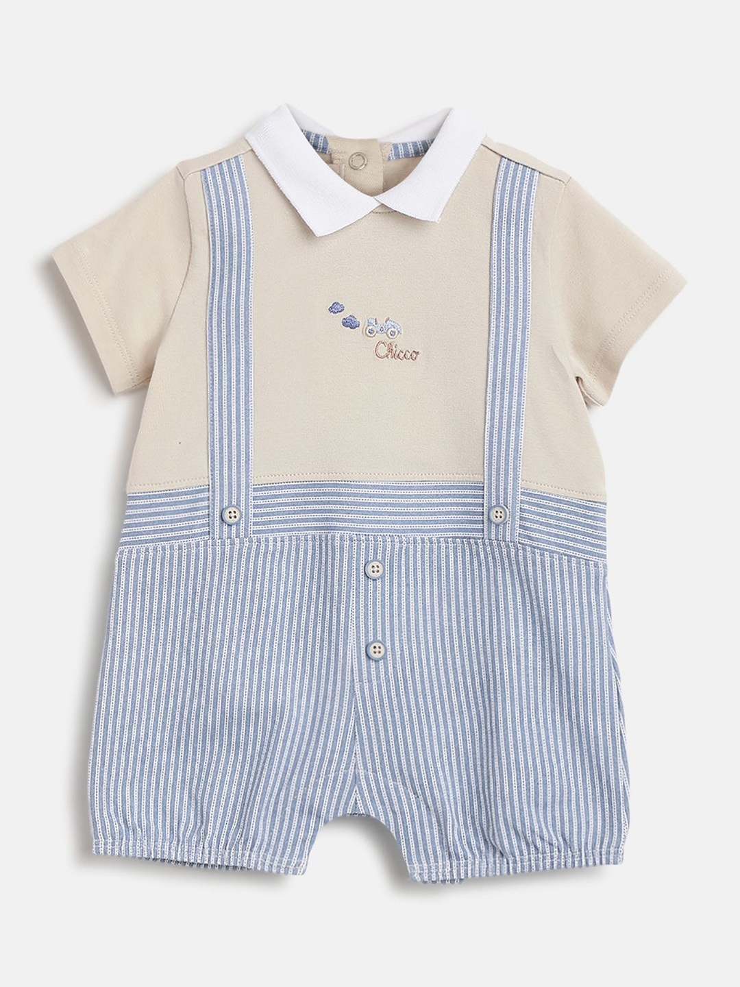 

Chicco Infant Boys Striped Short Sleeve Romper, White