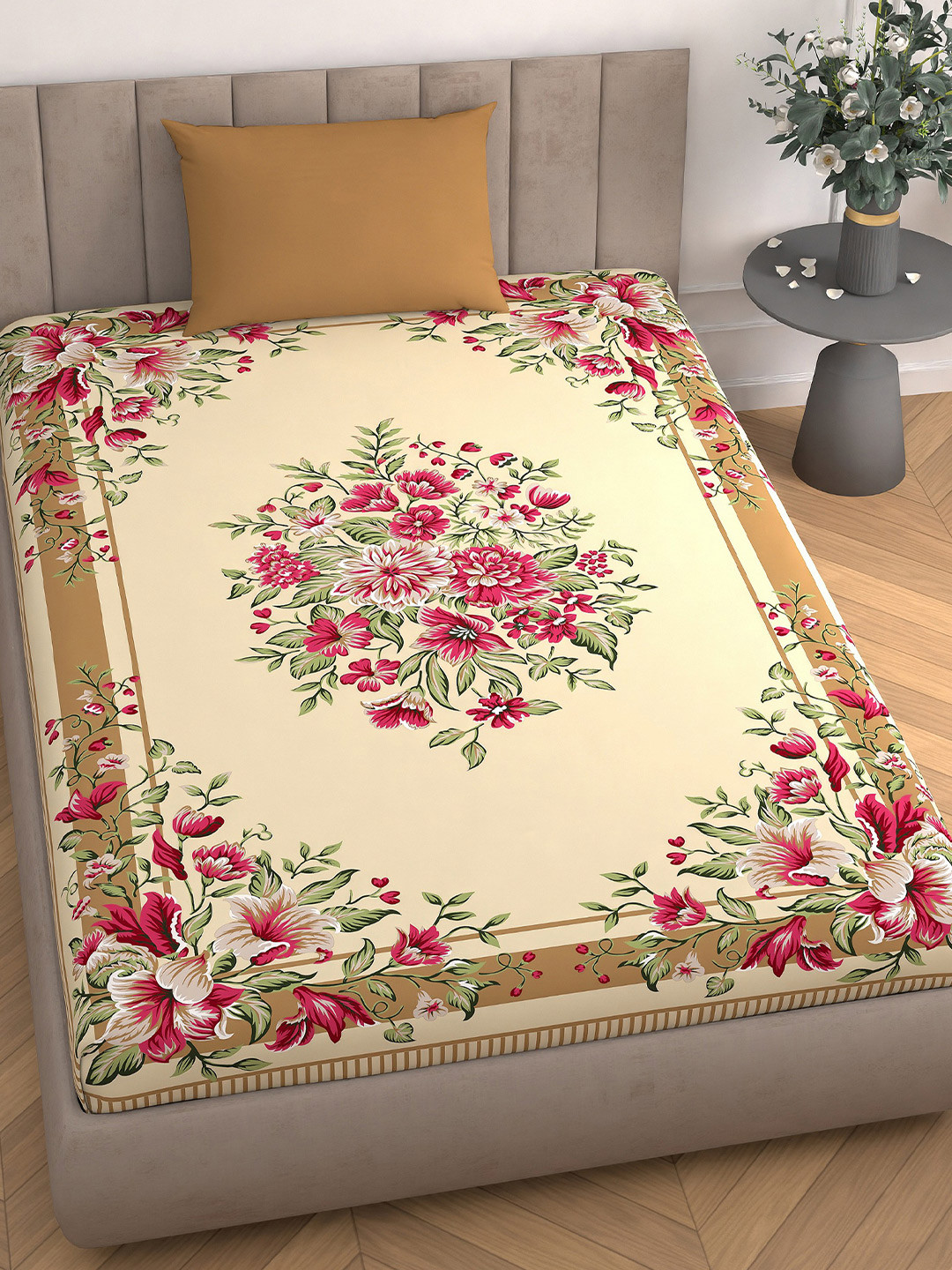 

Aura Off White & Yellow Floral 110 TC Single Bedsheet with 1 Pillow Covers