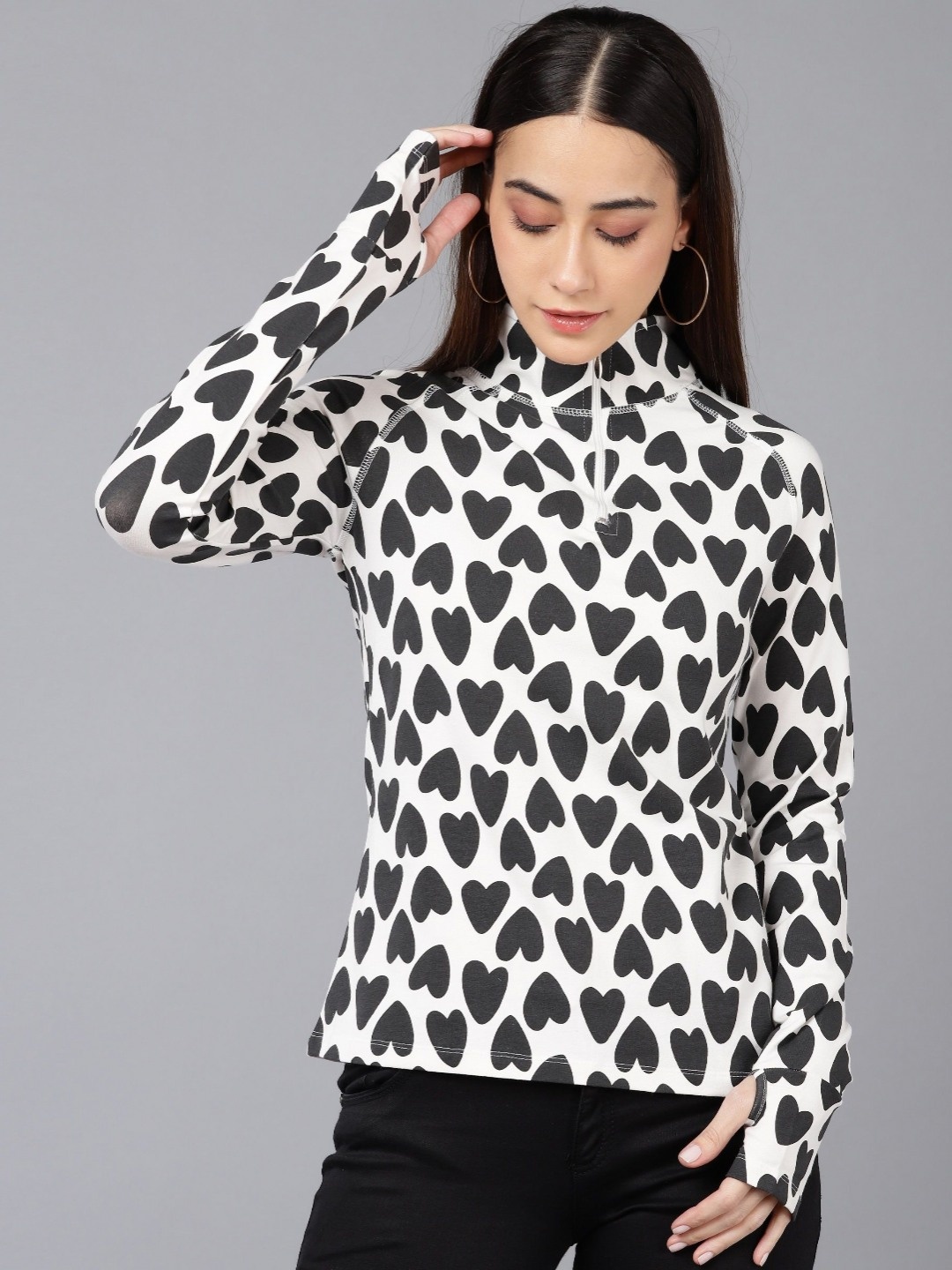 

Moda Rapido Women Printed High Neck Pockets Slim Fit T-shirt, White