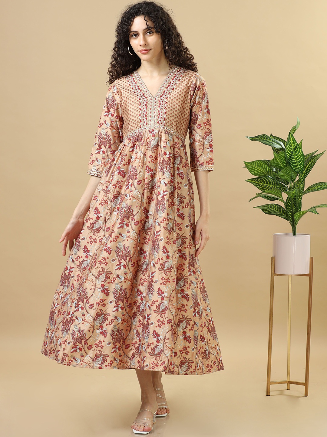 

Hassu's Printed Ethnic Dress, Beige