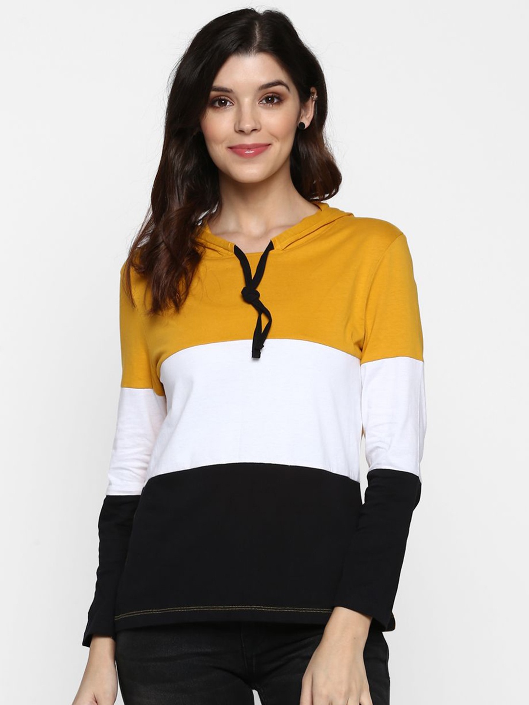 

Moda Rapido Women Colourblocked Hooded Pockets Slim Fit T-shirt, Multi