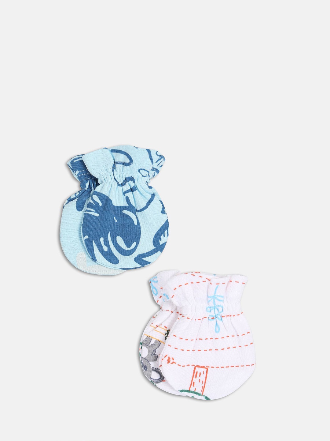 

MINI KLUB Infant Boys Pack Of 2 Printed Pure Cotton Mittens, White