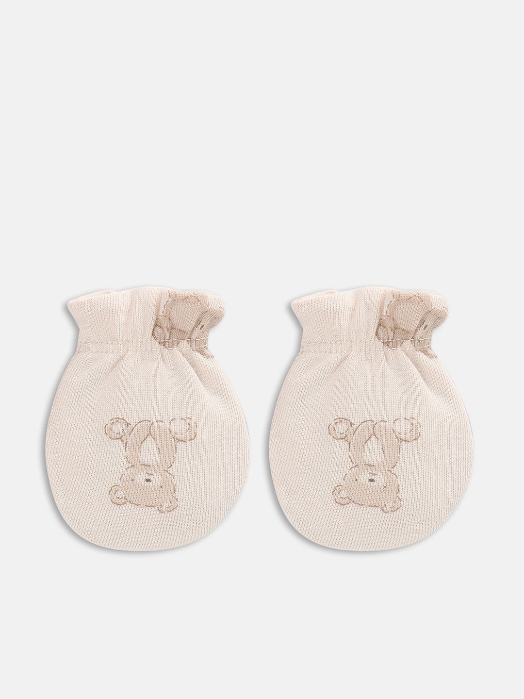 

MINI KLUB Infants Pack Of 2 Printed Pure Cotton Mittens, Beige