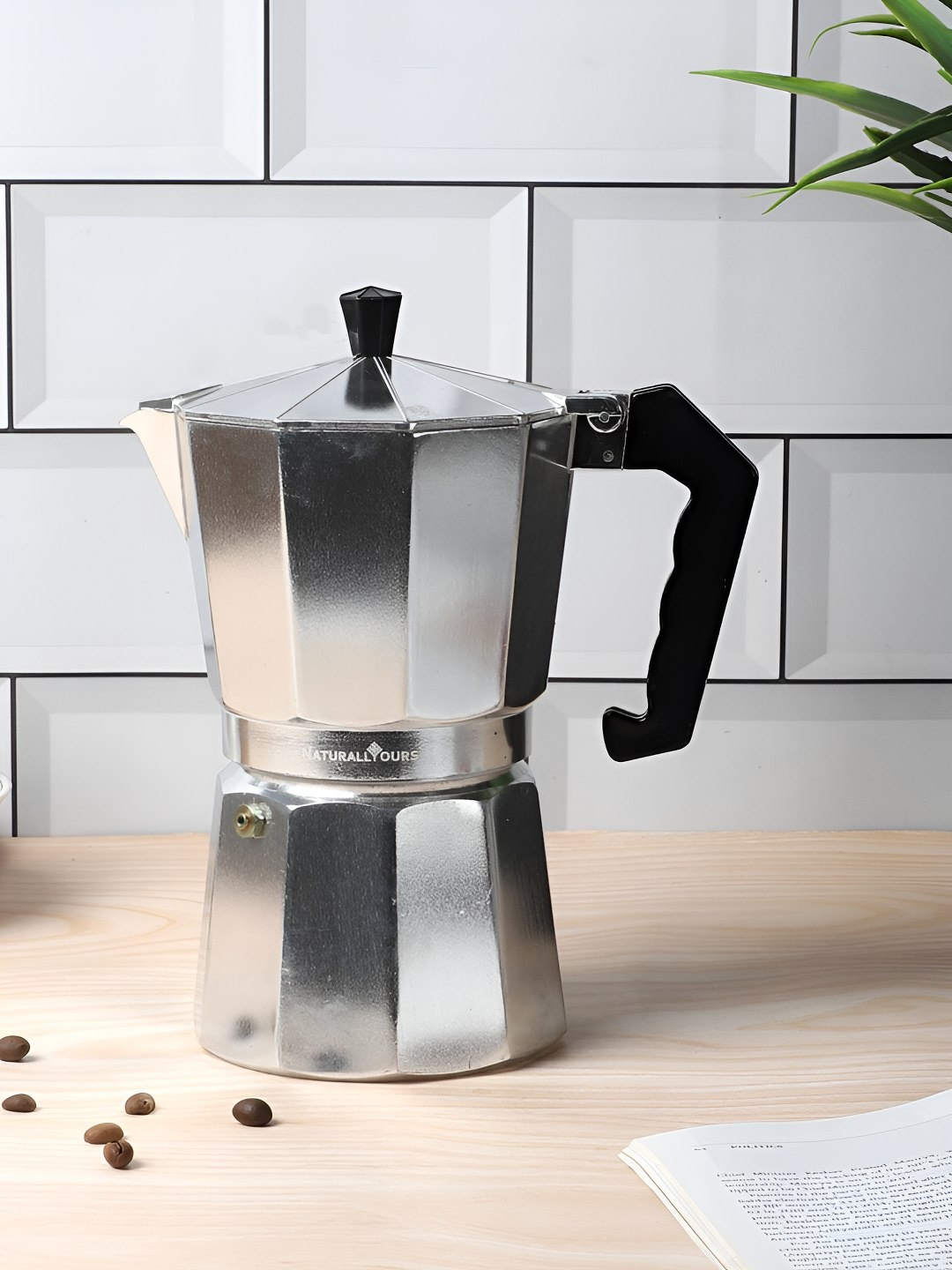 

NATURALLY YOURS Black Textured Moka Coffee Pot Maker -300 ml, Silver