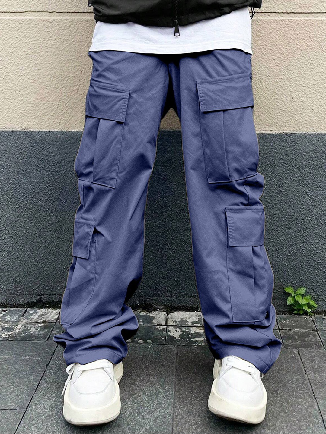 URNAN INDY Multi Pocket Cotton Cargo Trousers, Blue